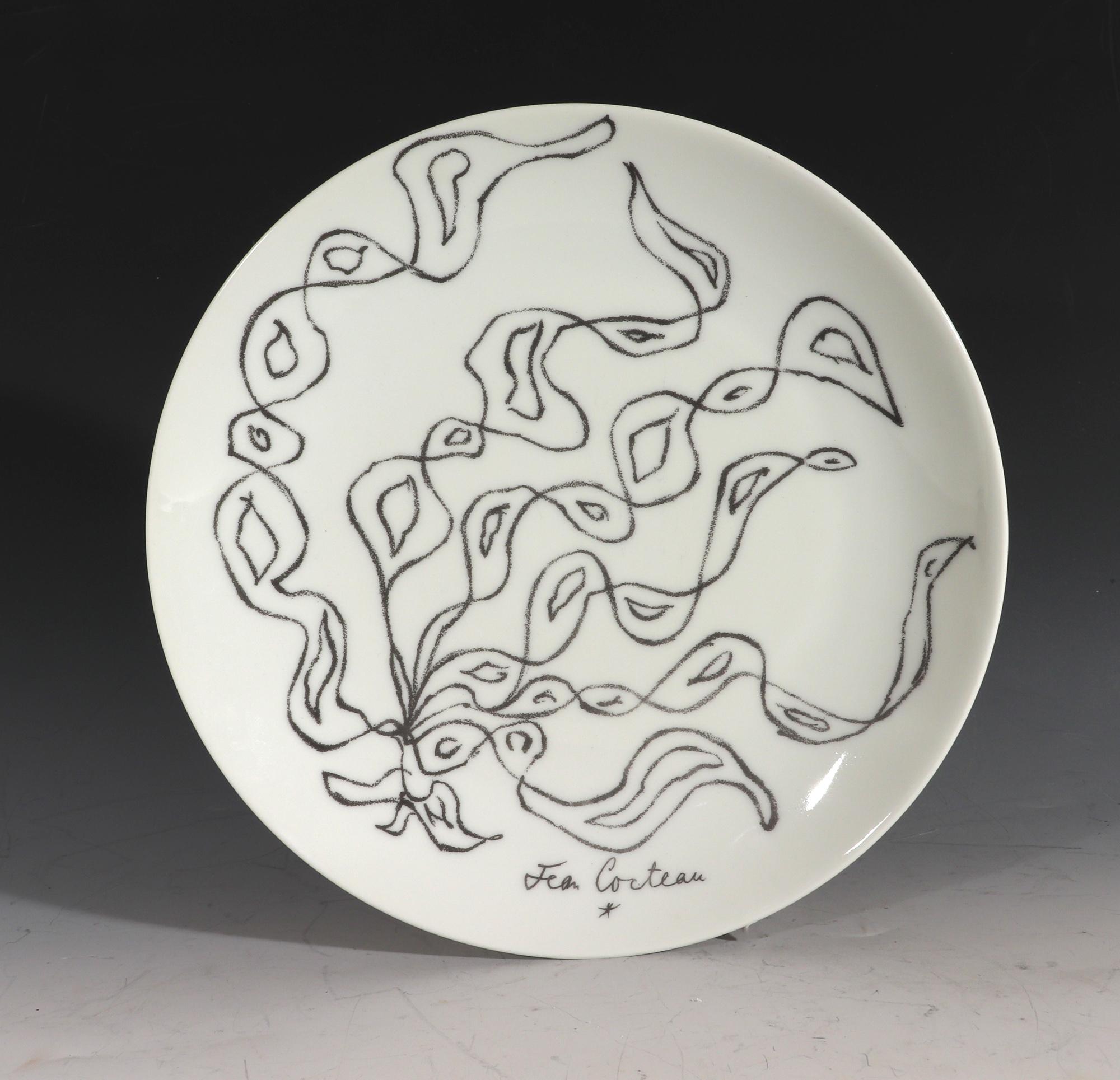 French Jean Cocteau Limoge Porcelain Plate, La Fête 'Celebration', Designed 1961