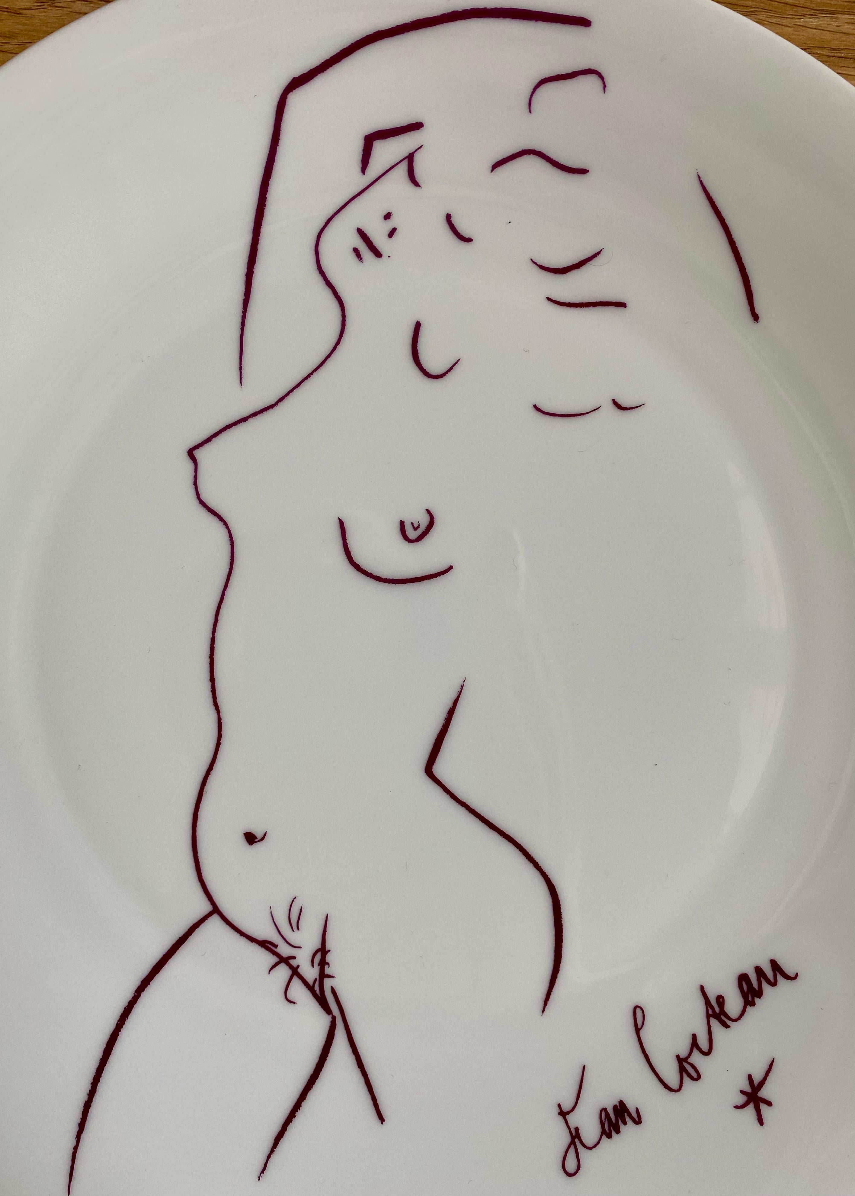 French Jean Cocteau, Limoges Porcelain Plate « Naked » Number 17/125, 20th Century