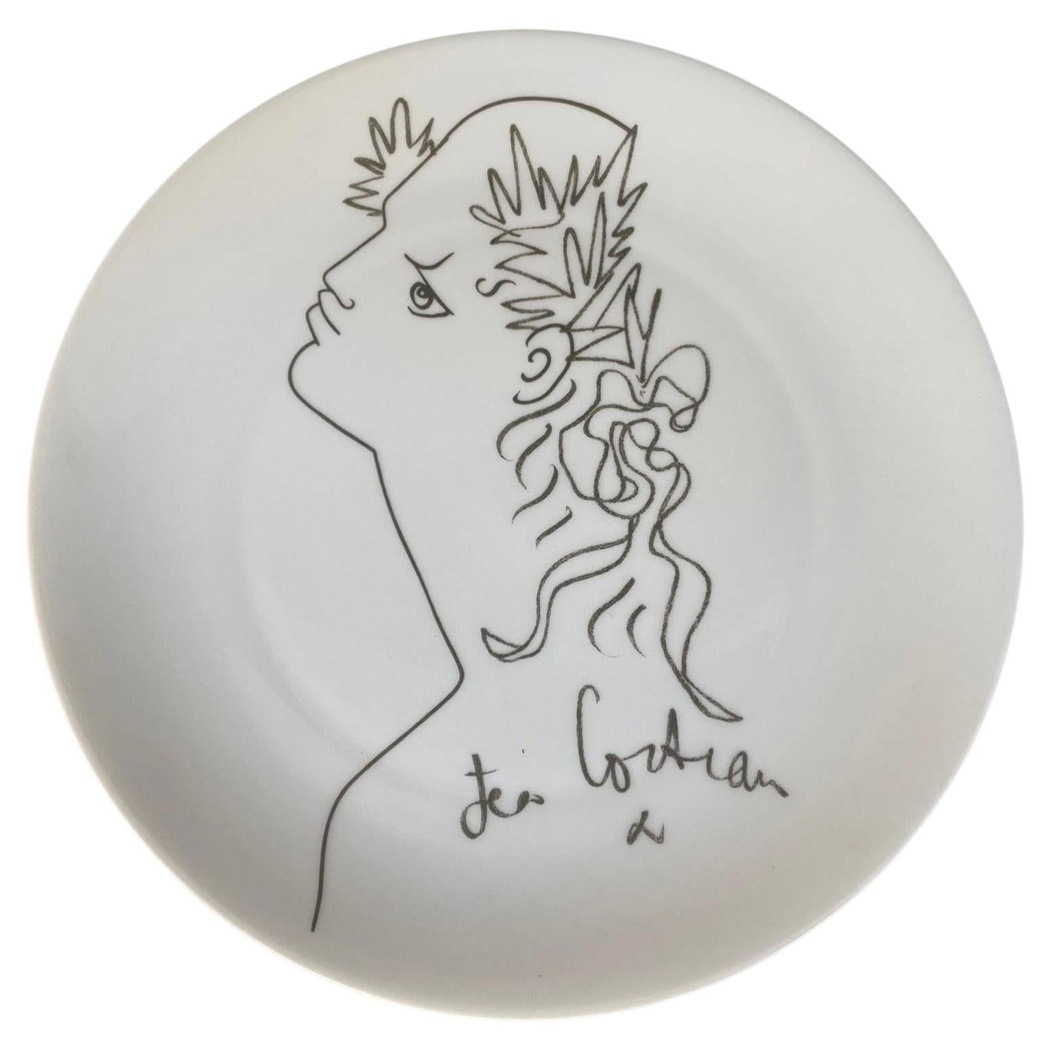 Porzellanteller von Jean Cocteau aus Limoges, signiert im Angebot