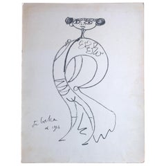 Jean Cocteau Midcentury Matador Figure Lithograph on Paper Signed & Dated 1956