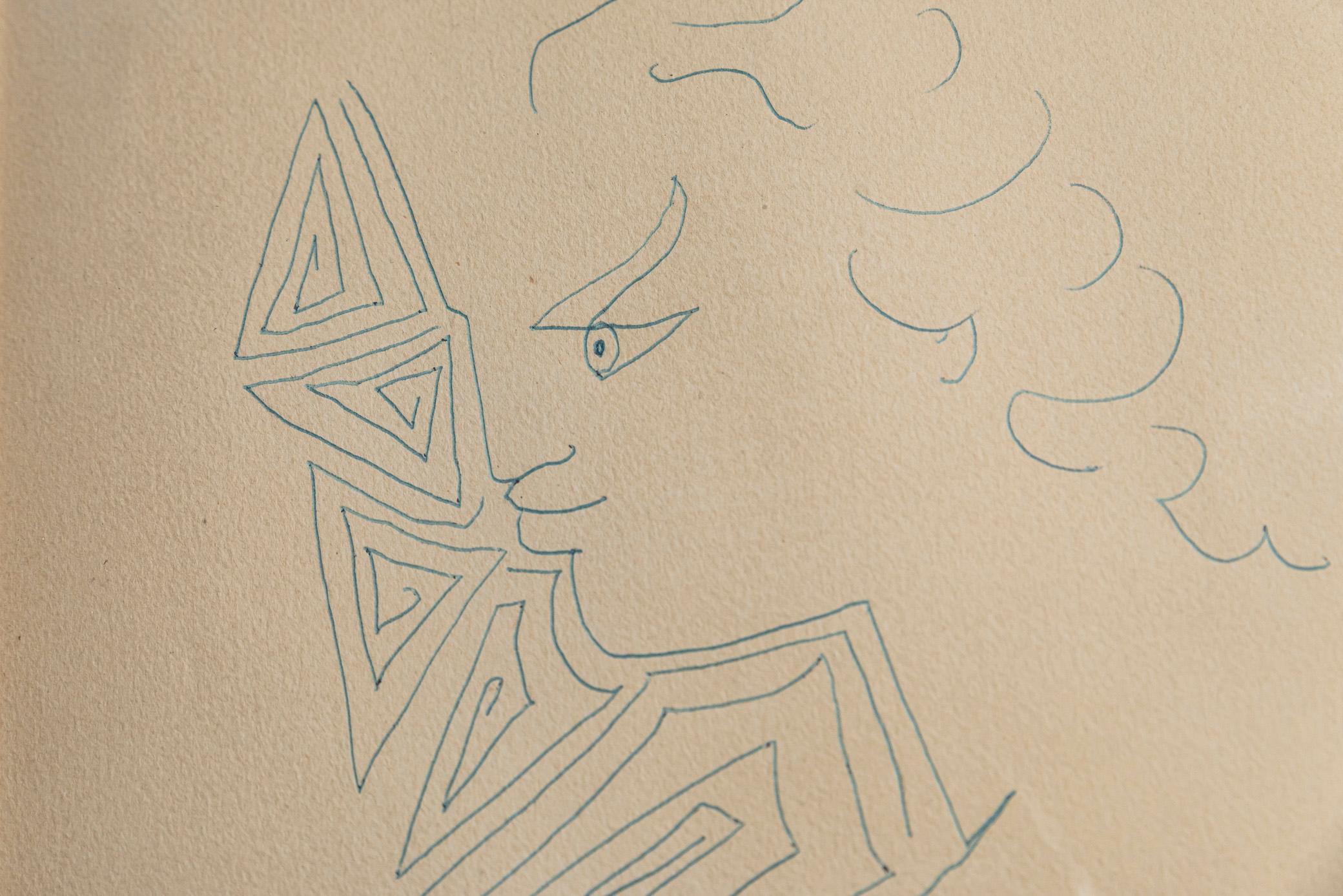Mid-Century Modern Jean Cocteau, Original Drawing, Signed, circa 1950, France