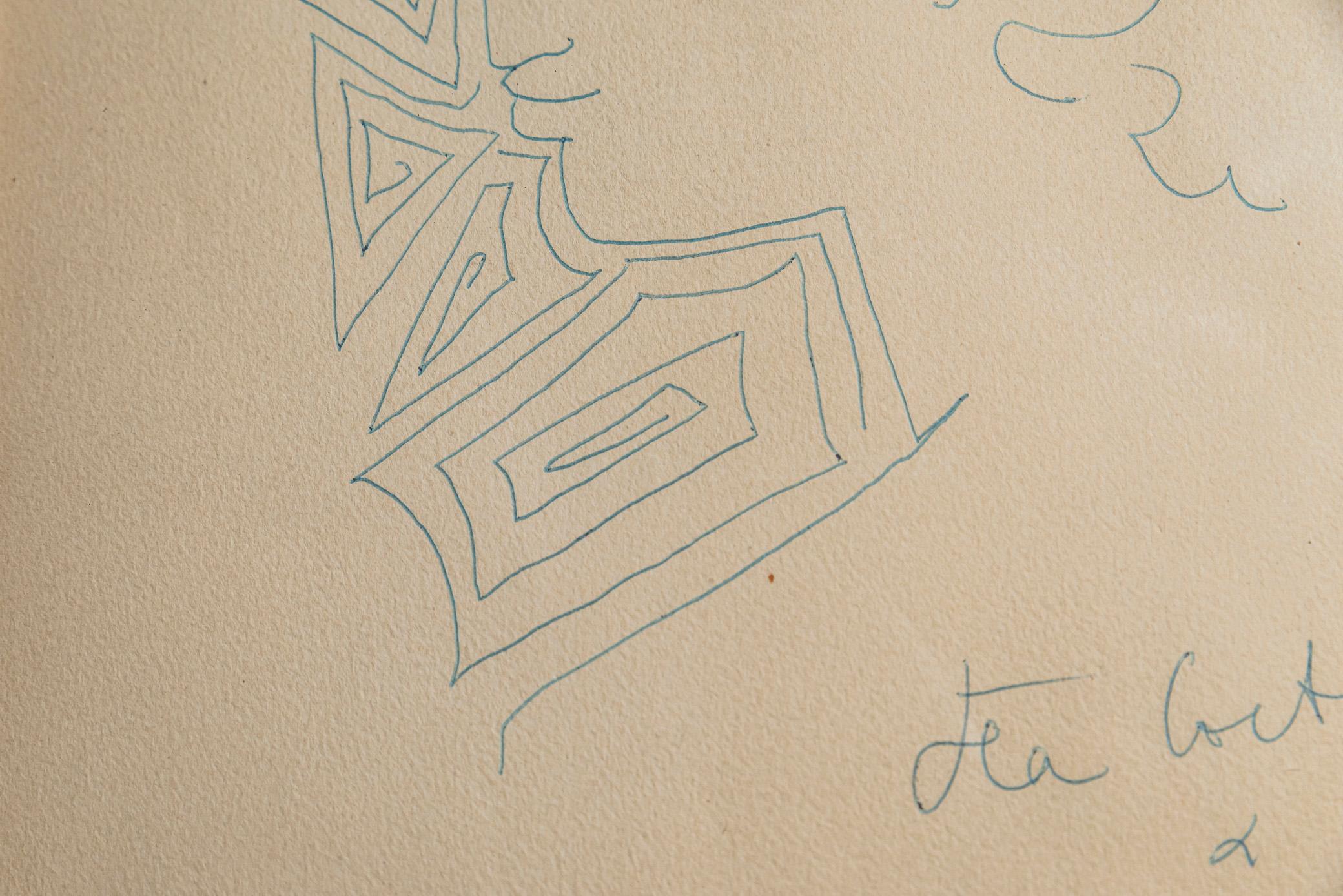 French Jean Cocteau, Original Drawing, Signed, circa 1950, France