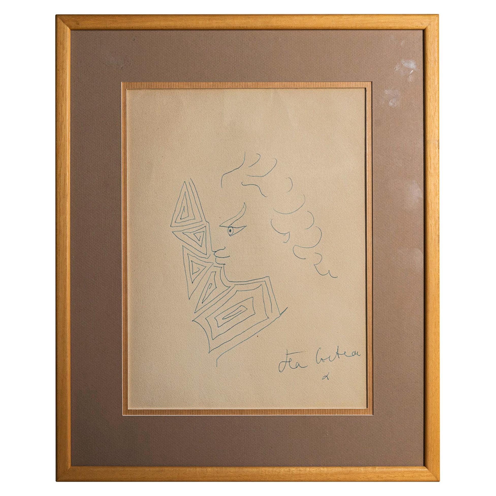 Jean Cocteau, Original Drawing, Signed, circa 1950, France