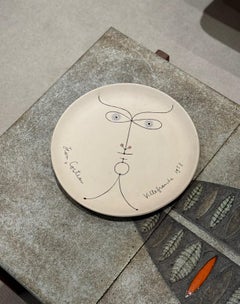 Piatto in ceramica di Jean Cocteau in edizione originale "La Joconde" , 1958