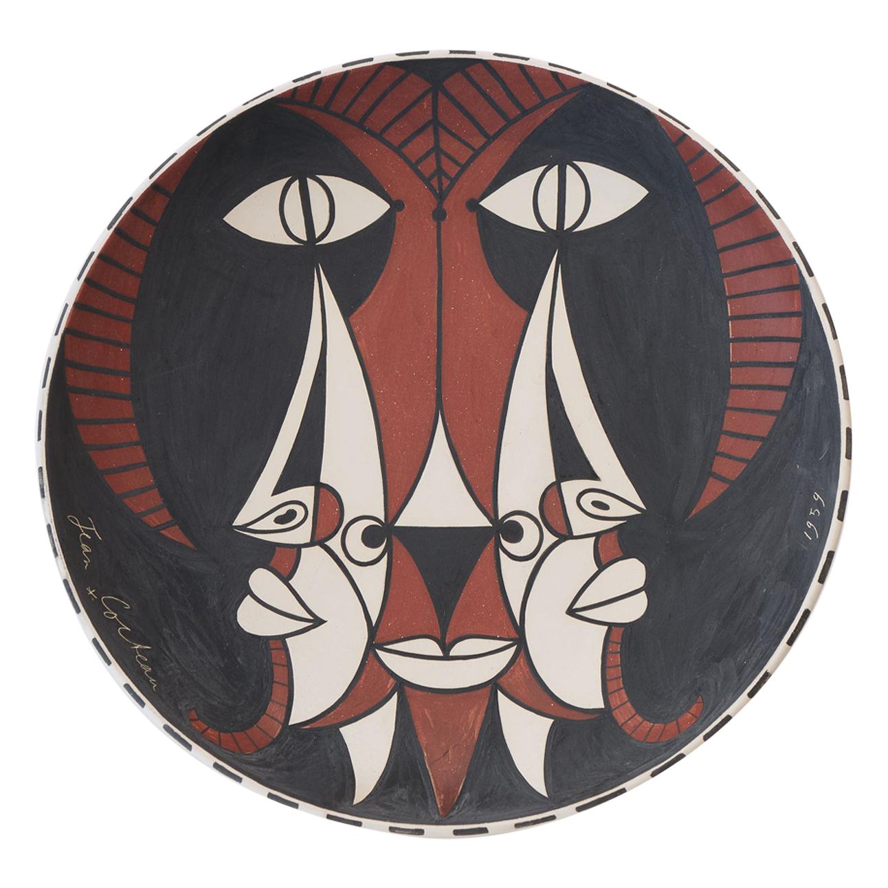 Jean Cocteau Original Edition Large Ceramic Dish "Bouc trois faces", 1959