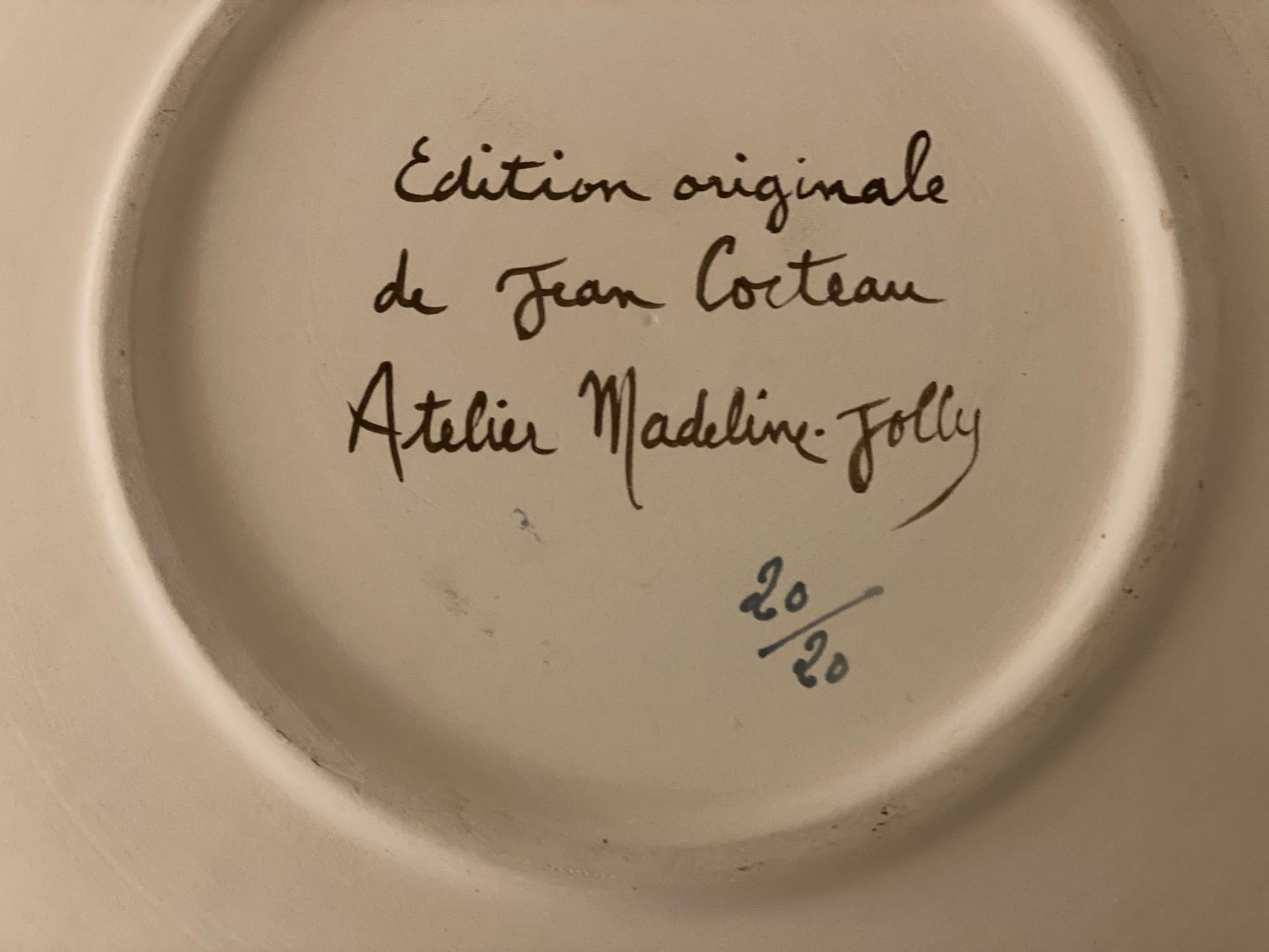Grand plat en céramique « Indes » de Jean Cocteau, édition d'origine, 1958 Bon état - En vente à Paris, FR