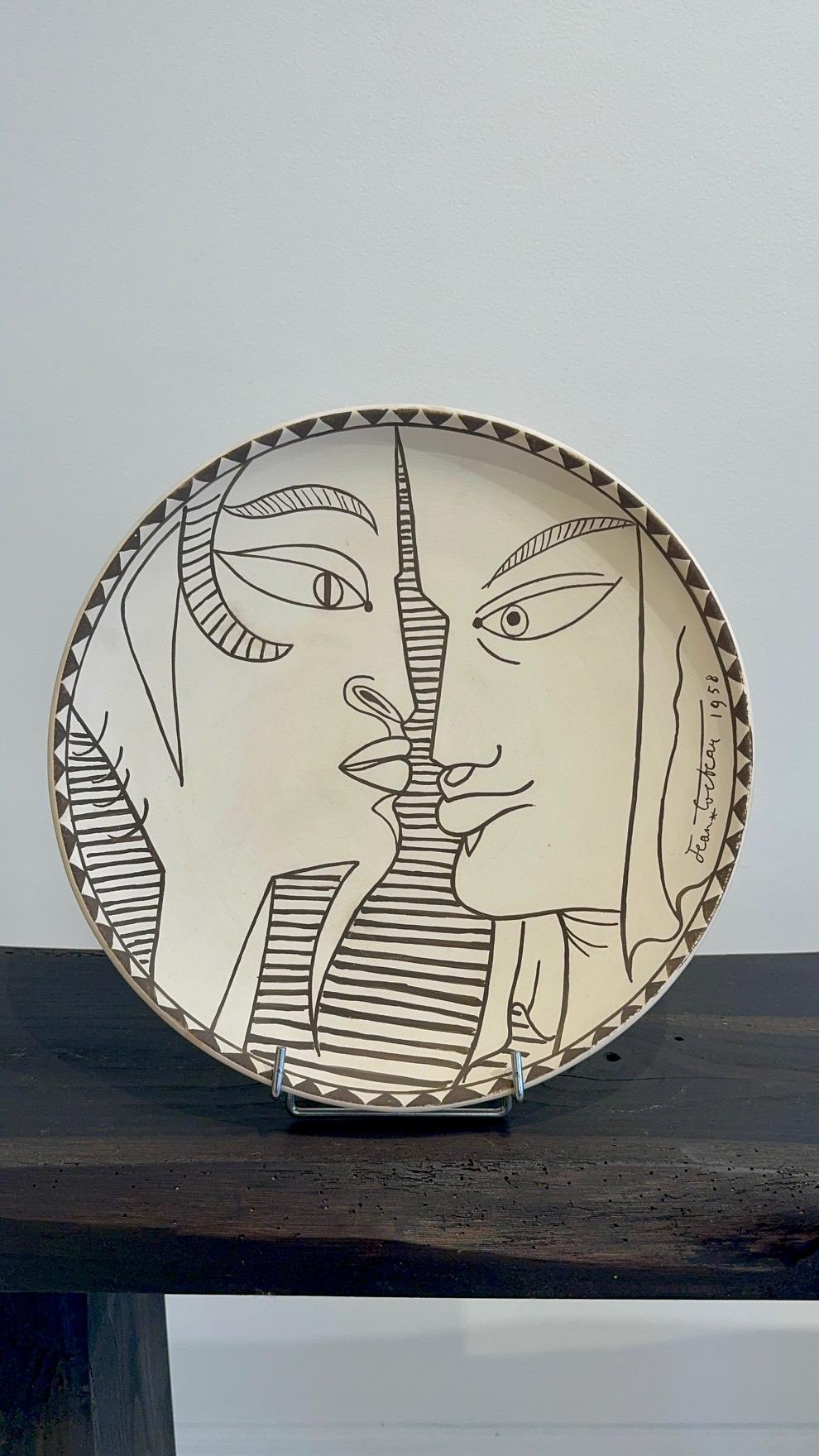 Grand plat en céramique « Indes » de Jean Cocteau, édition d'origine, 1958 Bon état - En vente à Paris, FR