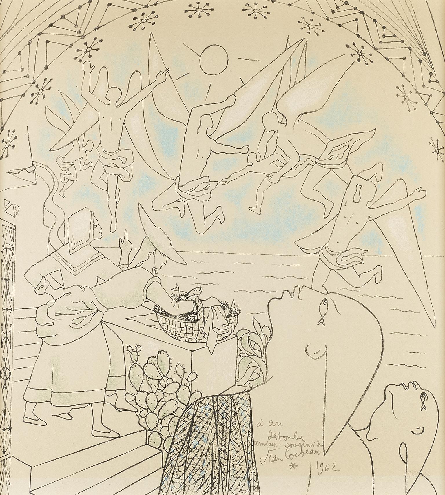 Jean Cocteau Print - " les nereïdes " .pastel lithography 