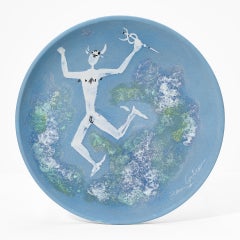 Mercure Ceramic Plate by Jean Cocteau, Surrealist, Signed, 1958, 5/20