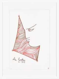 " Profil brun et rouge ".original lithograph .