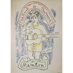 1955 Original Poster made by Jean Cocteau for the Festival of Music in Menton