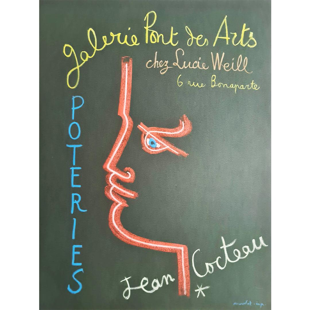 Affiche d'exposition originale de Jean Cocteau et ses poteries, 1958 en vente 1