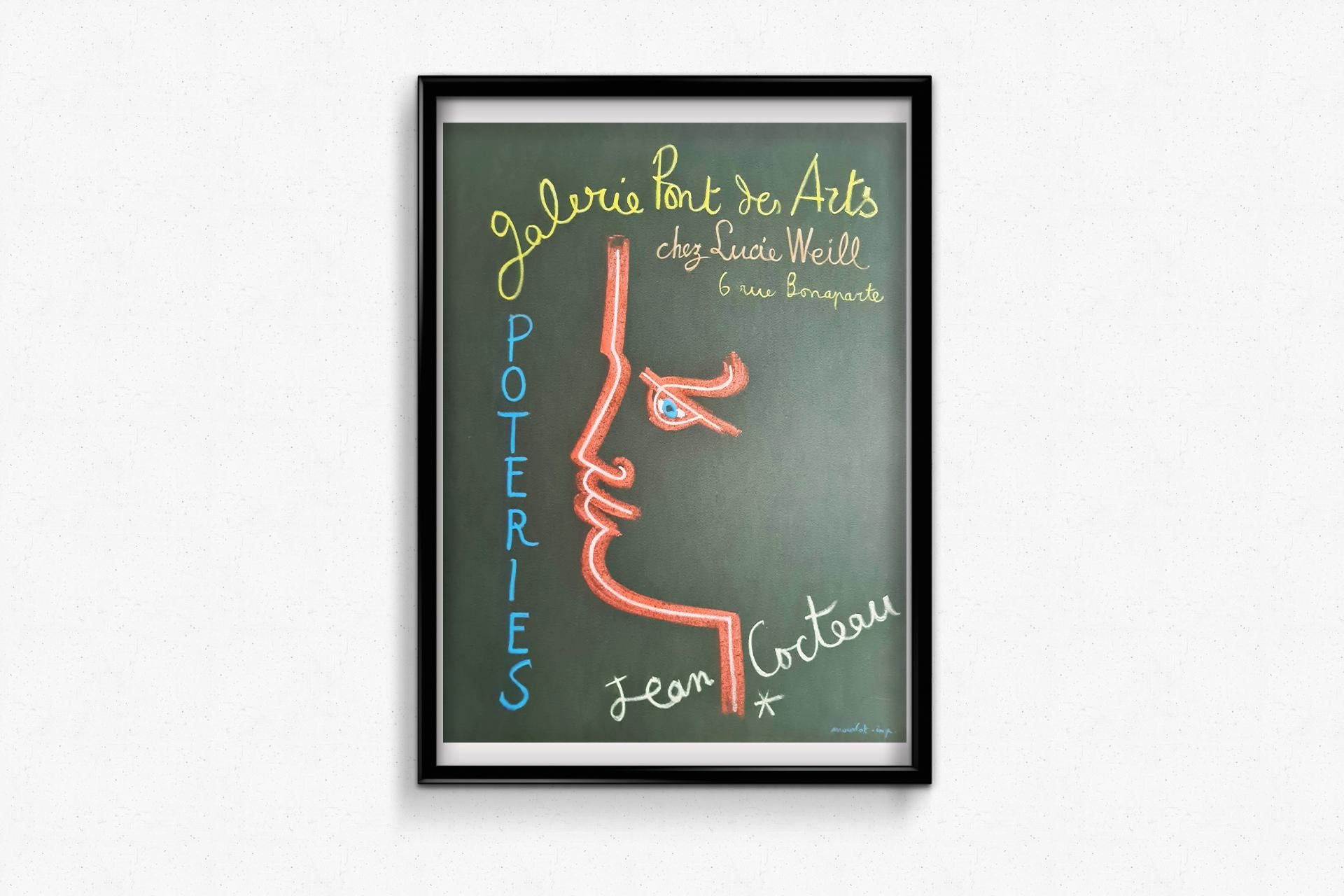 Affiche d'exposition originale de Jean Cocteau et ses poteries, 1958 en vente 2