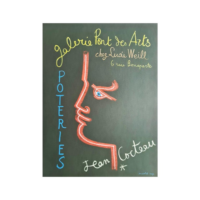 Jean Cocteau 1958 Original exhibition poster of Jean Cocteau and his