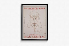 1983 affiche originale de l'exposition Hommage à Jean Cocteau à la Galerie Lucie Weill