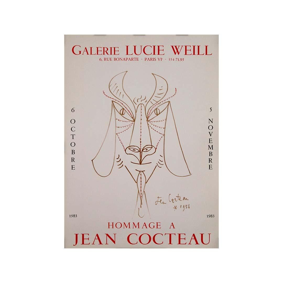 1983 affiche originale de l'exposition Hommage à Jean Cocteau à la Galerie Lucie Weill en vente 3
