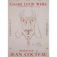 1983 affiche originale de l'exposition Hommage à Jean Cocteau à la Galerie Lucie Weill