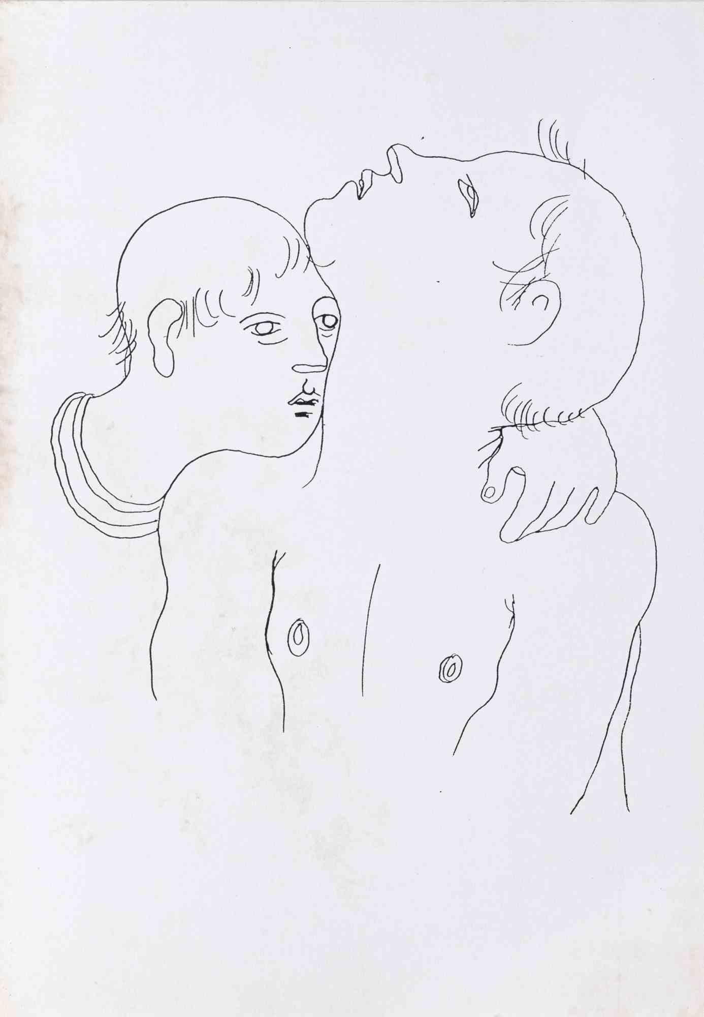 Brotherhood  - Original Lithograph by Jean Cocteau - Mid-20th Century