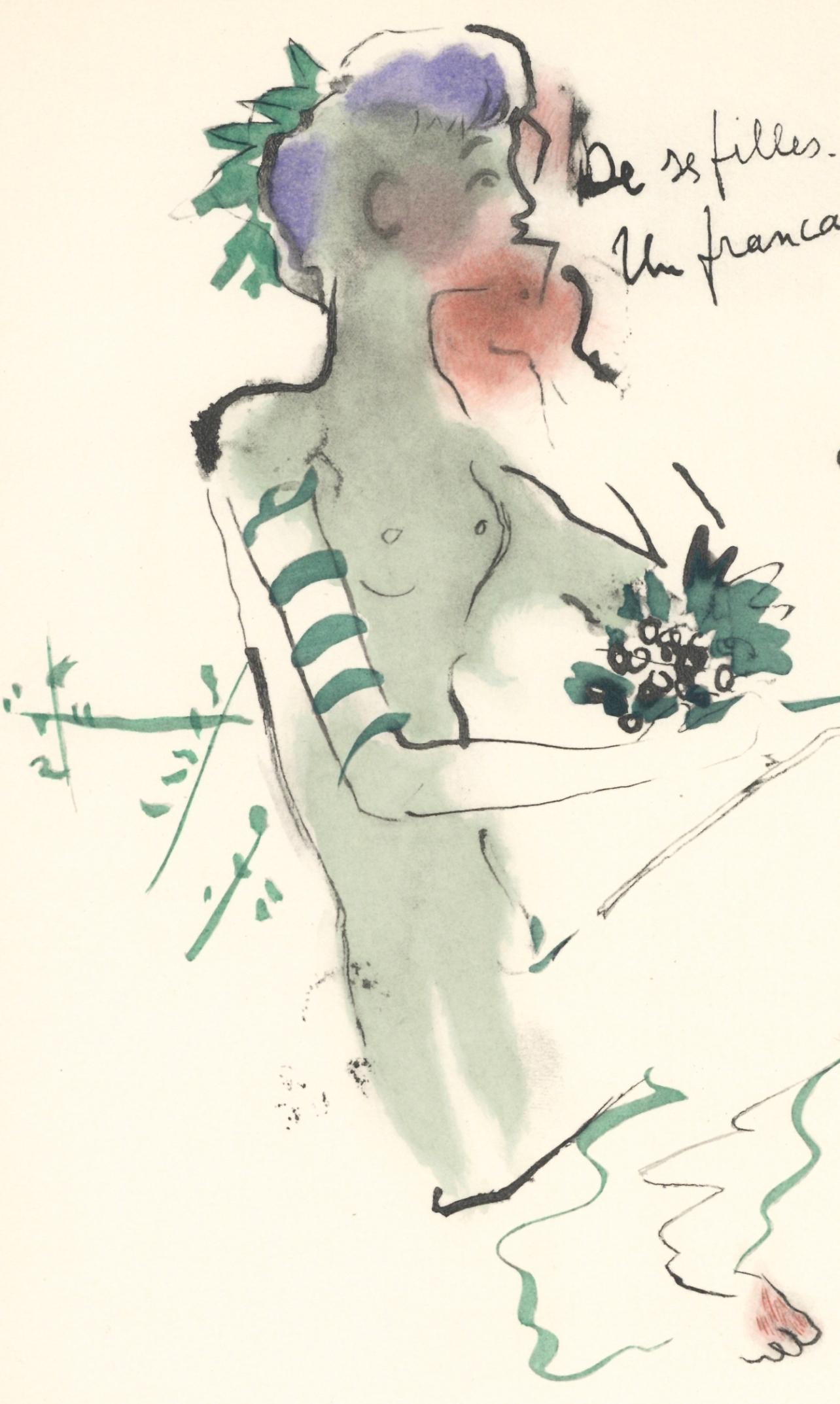 Cocteau, Bacchante assise, Vins, Fleurs et Flammes (después) - Print de Jean Cocteau