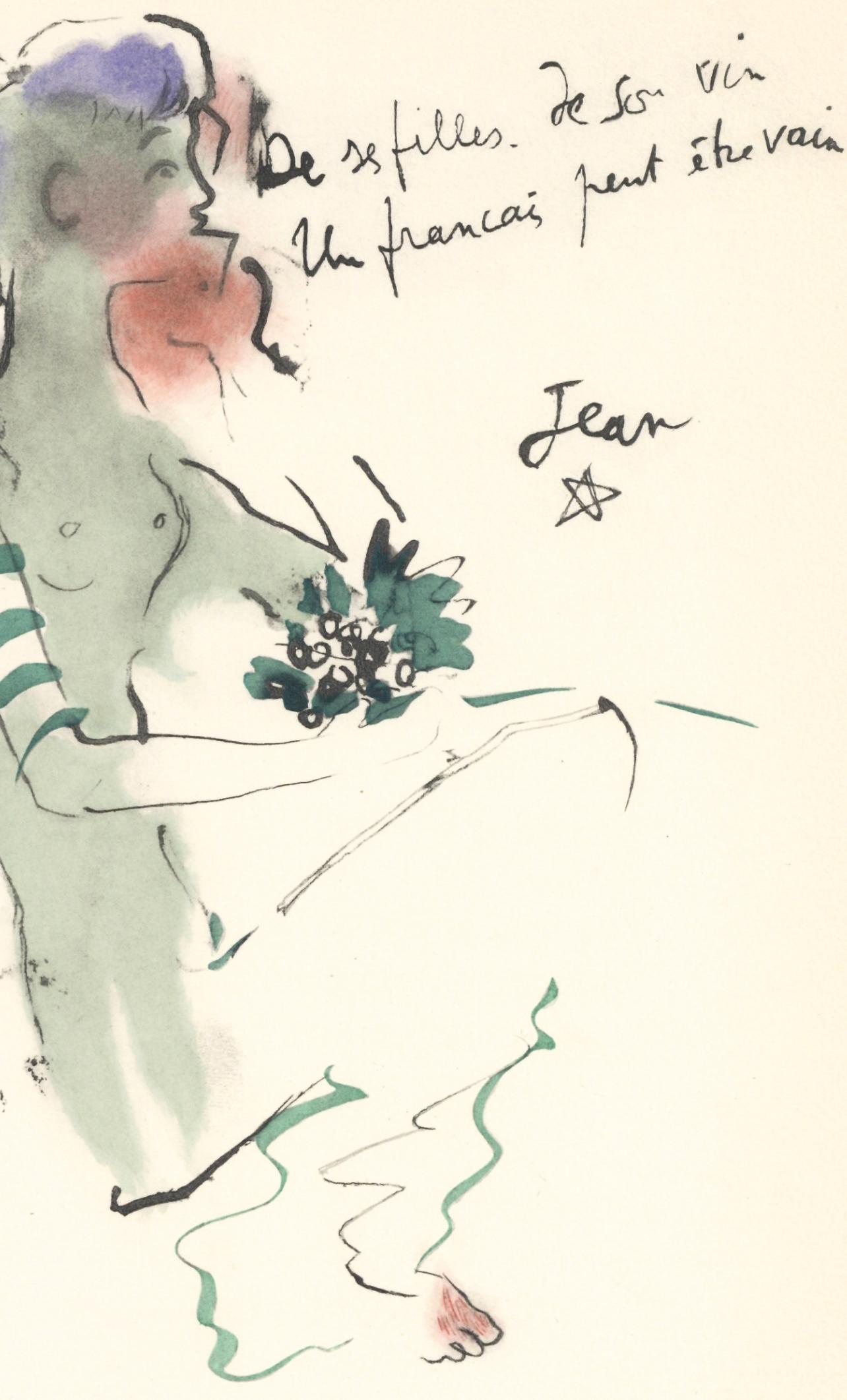 Cocteau, Bacchante assise, Vins, Fleurs et Flammes (après) - Moderne Print par Jean Cocteau