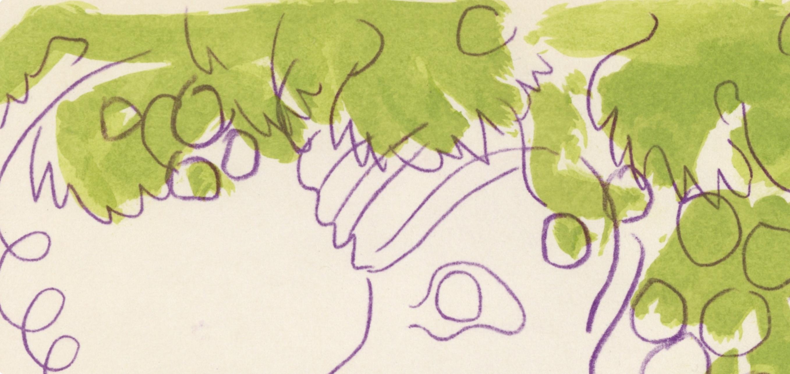 Cocteau, Bacchante assise, Vins, Fleurs et Flammes (after) - Beige Landscape Print by Jean Cocteau