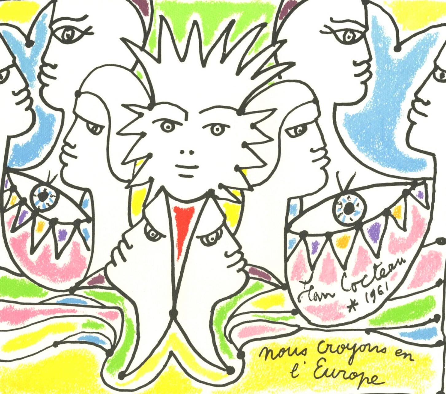 Cocteau, Composition, Nous croyons en l'Europe (d'après) - Print de Jean Cocteau