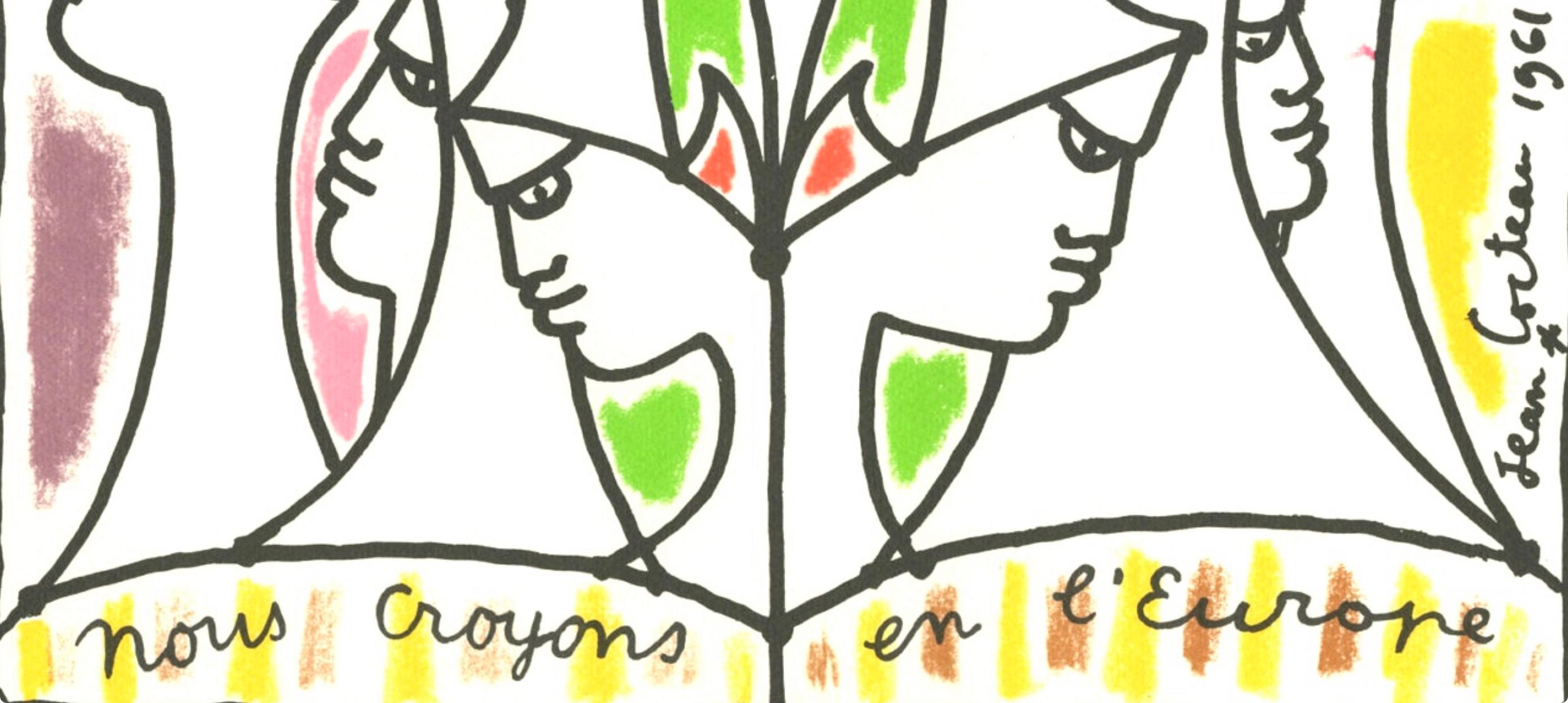Cocteau, Composition, Nous croyons en l'Europe (nach) (Weiß), Landscape Print, von Jean Cocteau