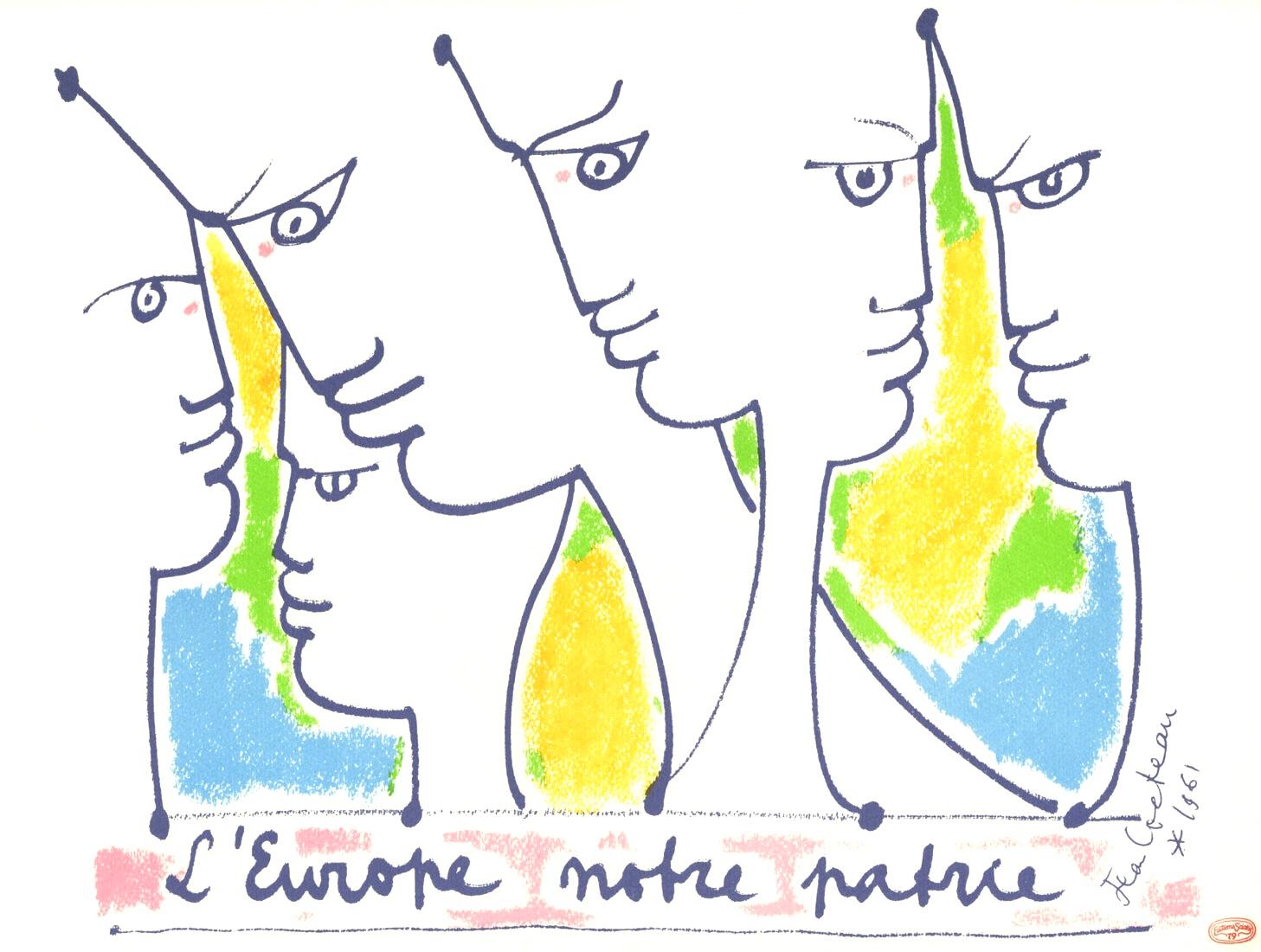 Cocteau, Composition, Nous croyons en l'Europe (d'après) - Gris Landscape Print par Jean Cocteau