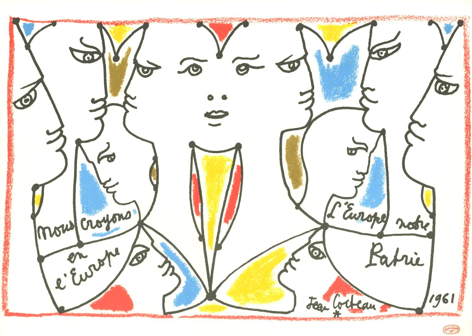 Cocteau, Composition, Nous croyons en l'Europe (after) - Gray Landscape Print by Jean Cocteau