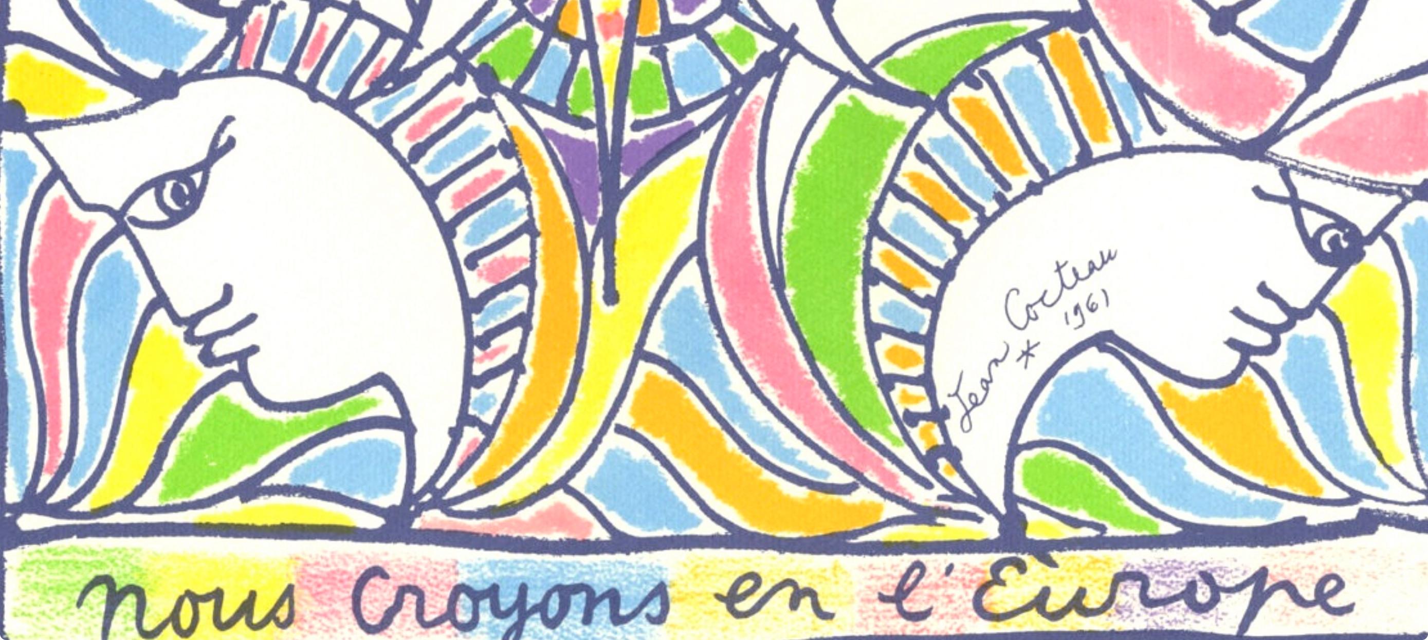 Silkscreen on vélin papier Ingres de chez Arjomari-Prioux paper. Inscription: signed in the plate and unnumbered, as issued. Good condition. Notes: from the folio, Nous croyons en l'Europe, Etudes pour un projet de timbre, 1979. Published and