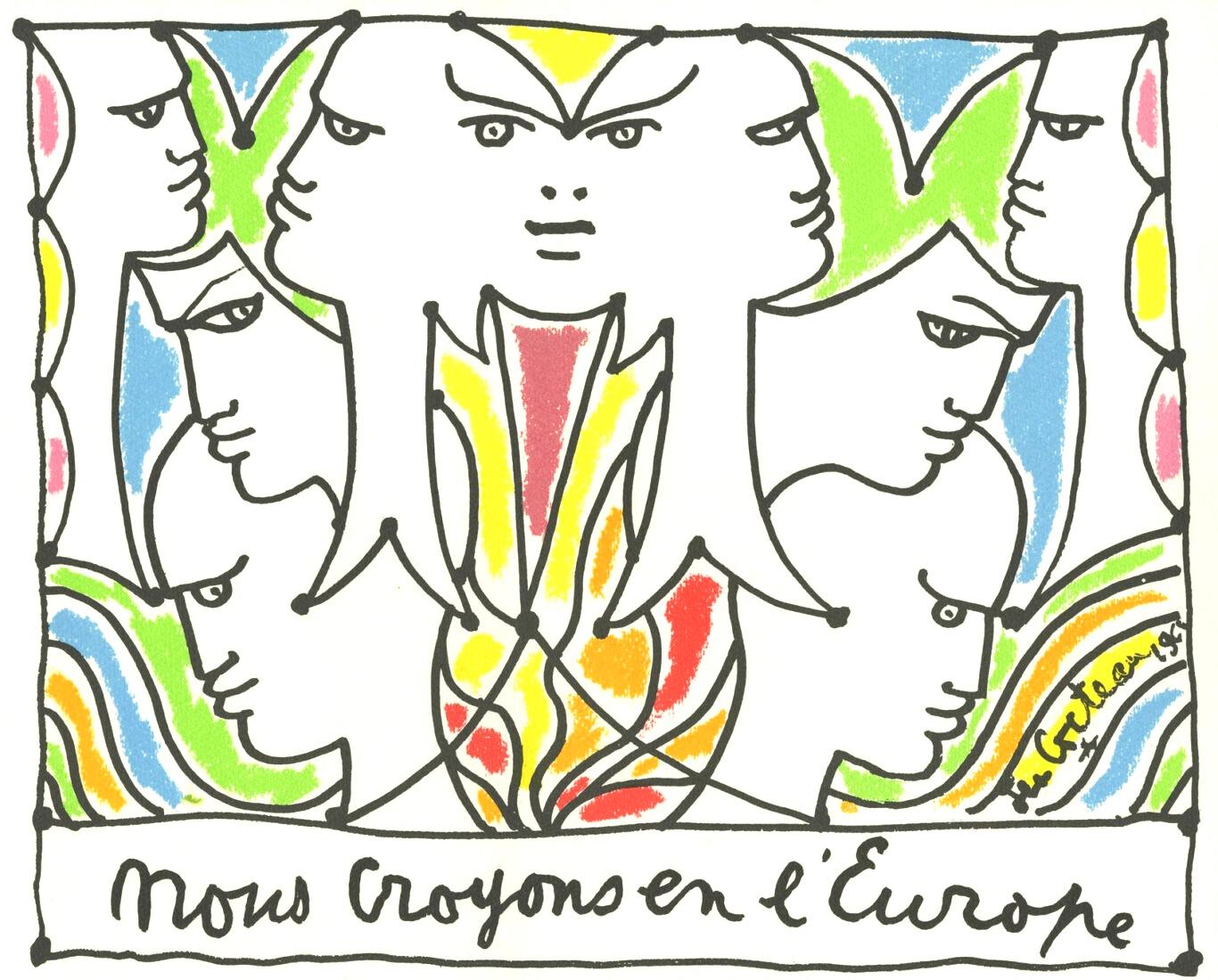 Landscape Print Jean Cocteau - Cocteau, Composition, Nous croyons en l'Europe (d'après)