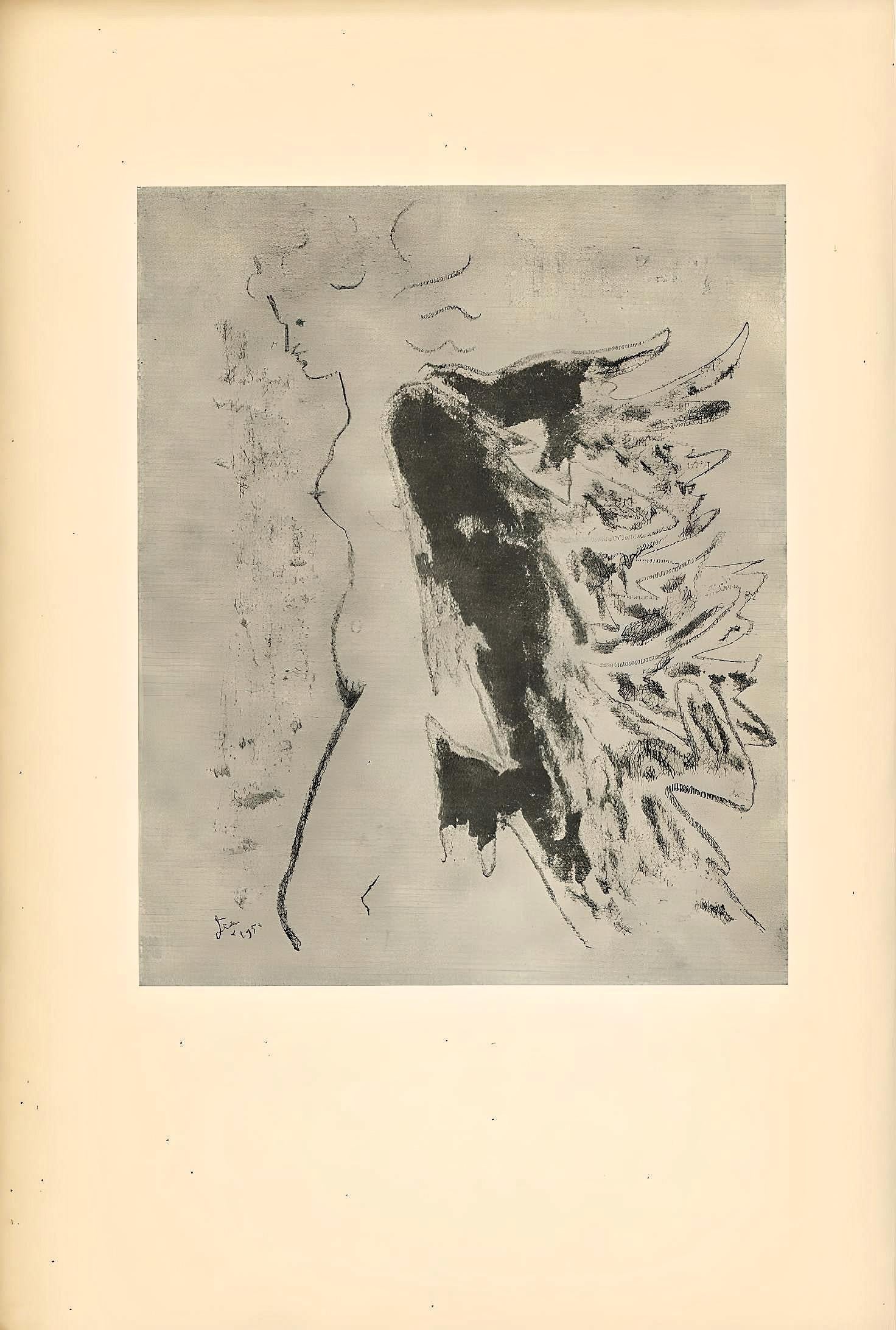 Cocteau, Composición, Sous le Manteau de Feu (después) - Landscape Print Beige de Jean Cocteau