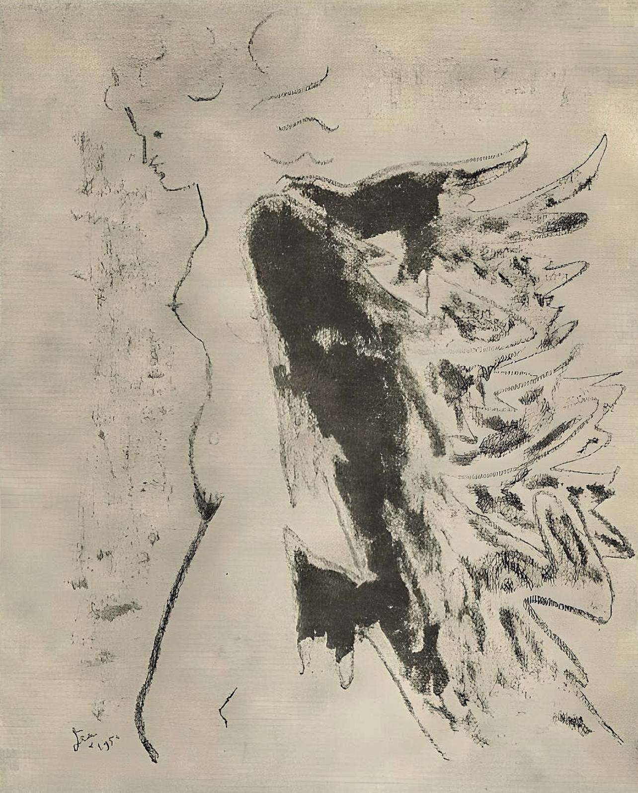 Landscape Print de Jean Cocteau - Cocteau, Composición, Sous le Manteau de Feu (después)