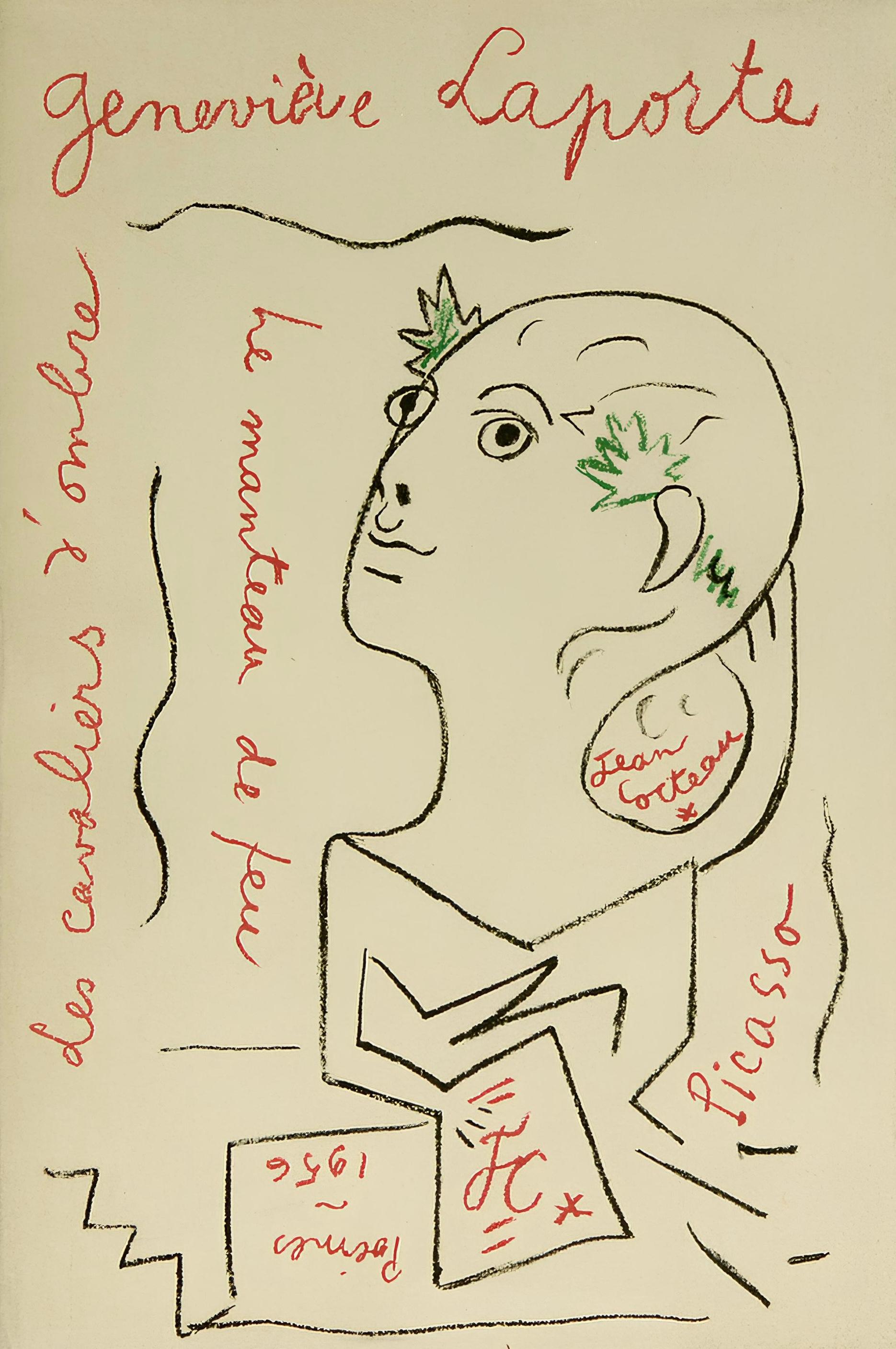 Landscape Print de Jean Cocteau - Cocteau, Composición, Sous le Manteau de Feu (después)