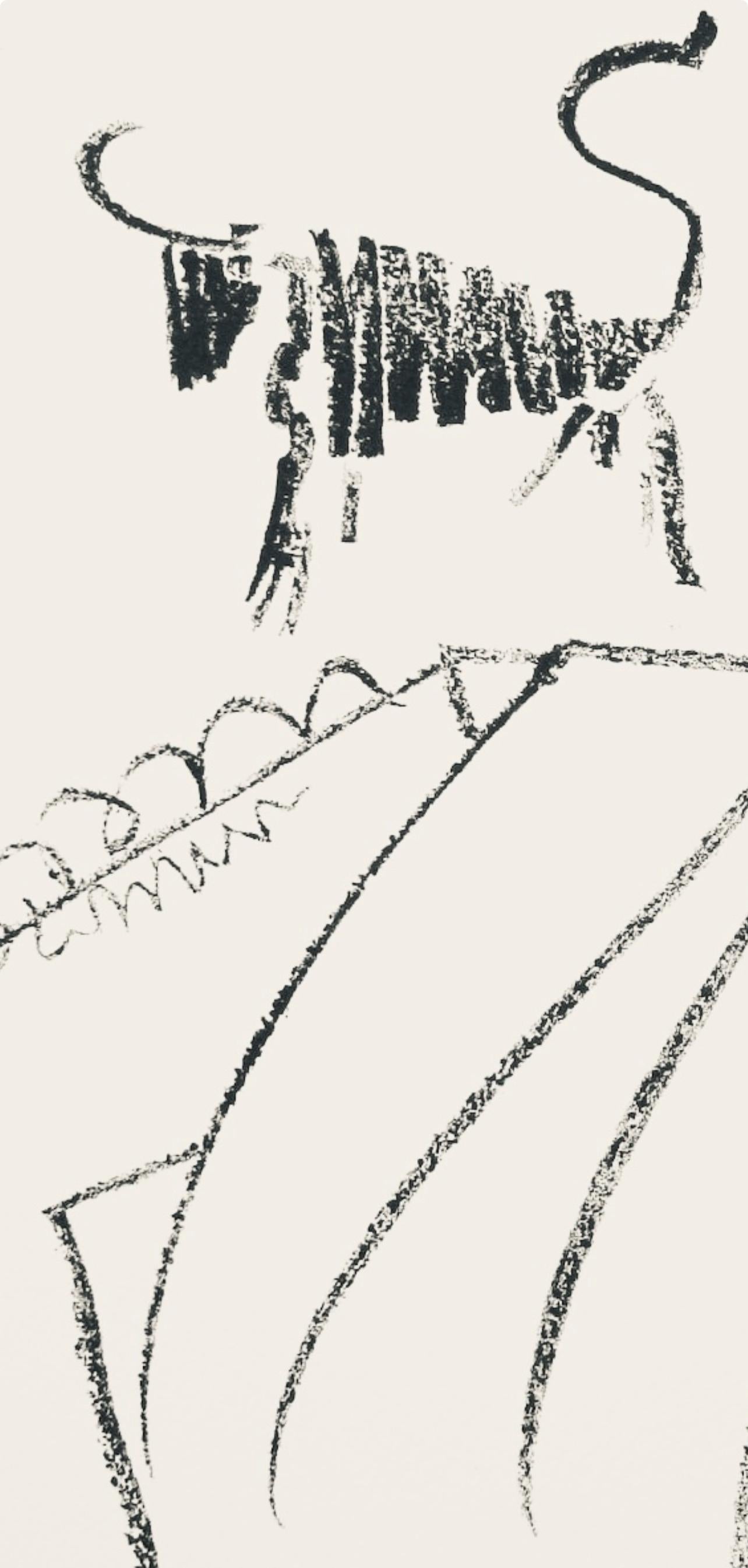 Cocteau, Composition, Taureaux (after) - Gray Figurative Print by Jean Cocteau