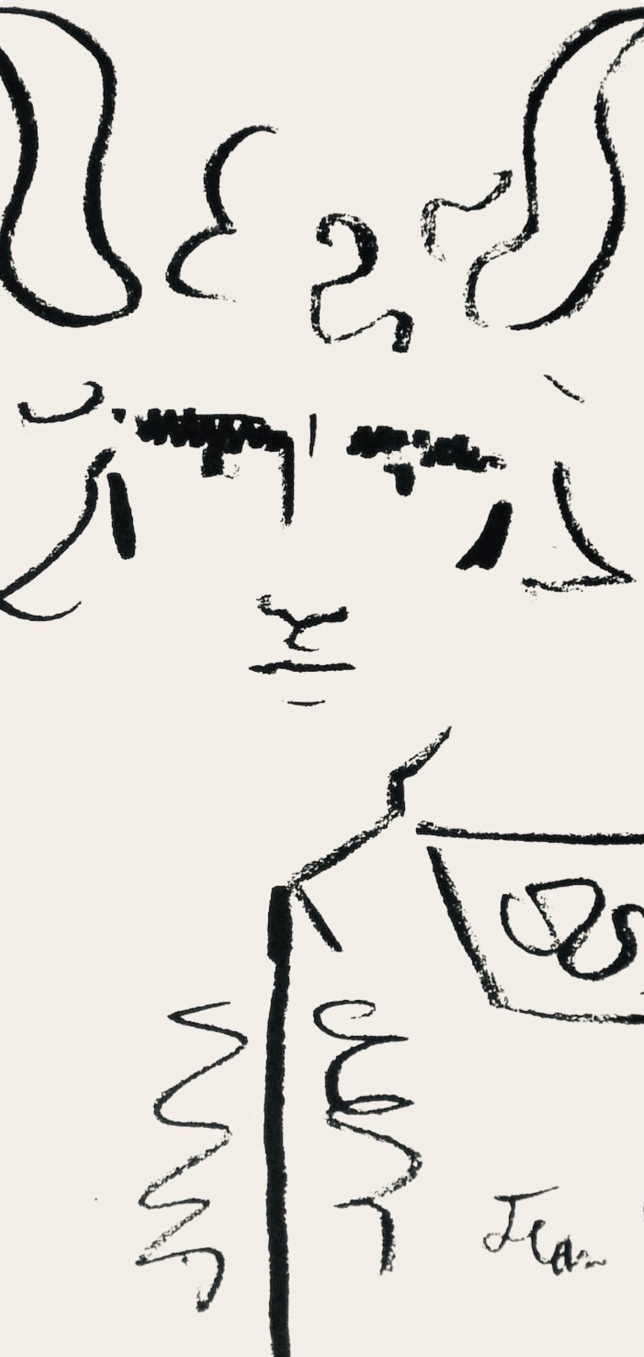 Cocteau, Composición, Taureaux (después) - Figurative Print Gris de Jean Cocteau
