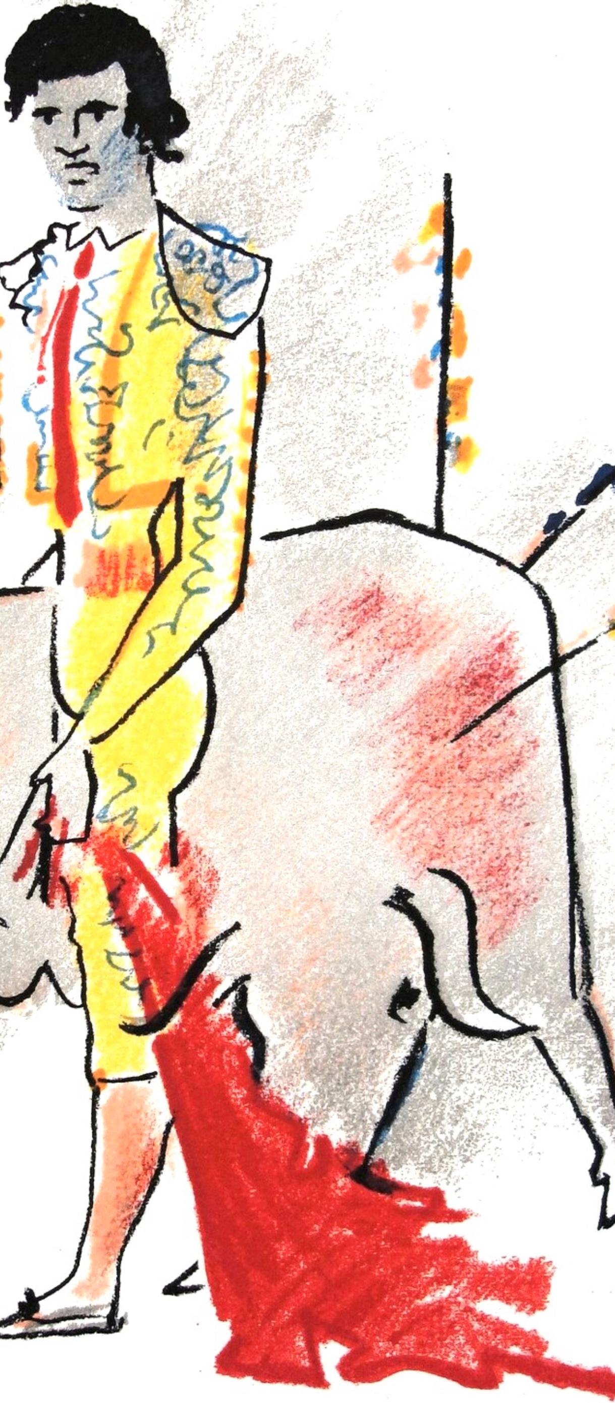 Cocteau, Composizione, Taureaux (dopo) - Landscape Print Bianco di Jean Cocteau