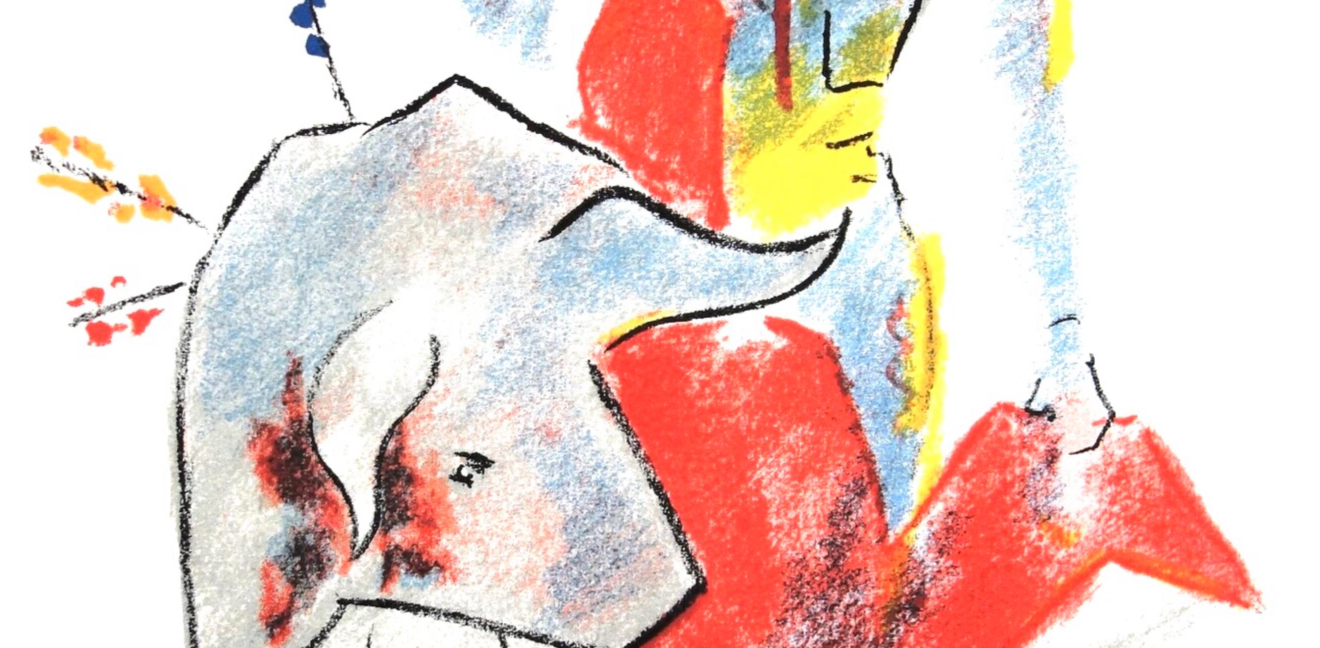 Cocteau, composition, Taureaux (après) - Beige Figurative Print par Jean Cocteau