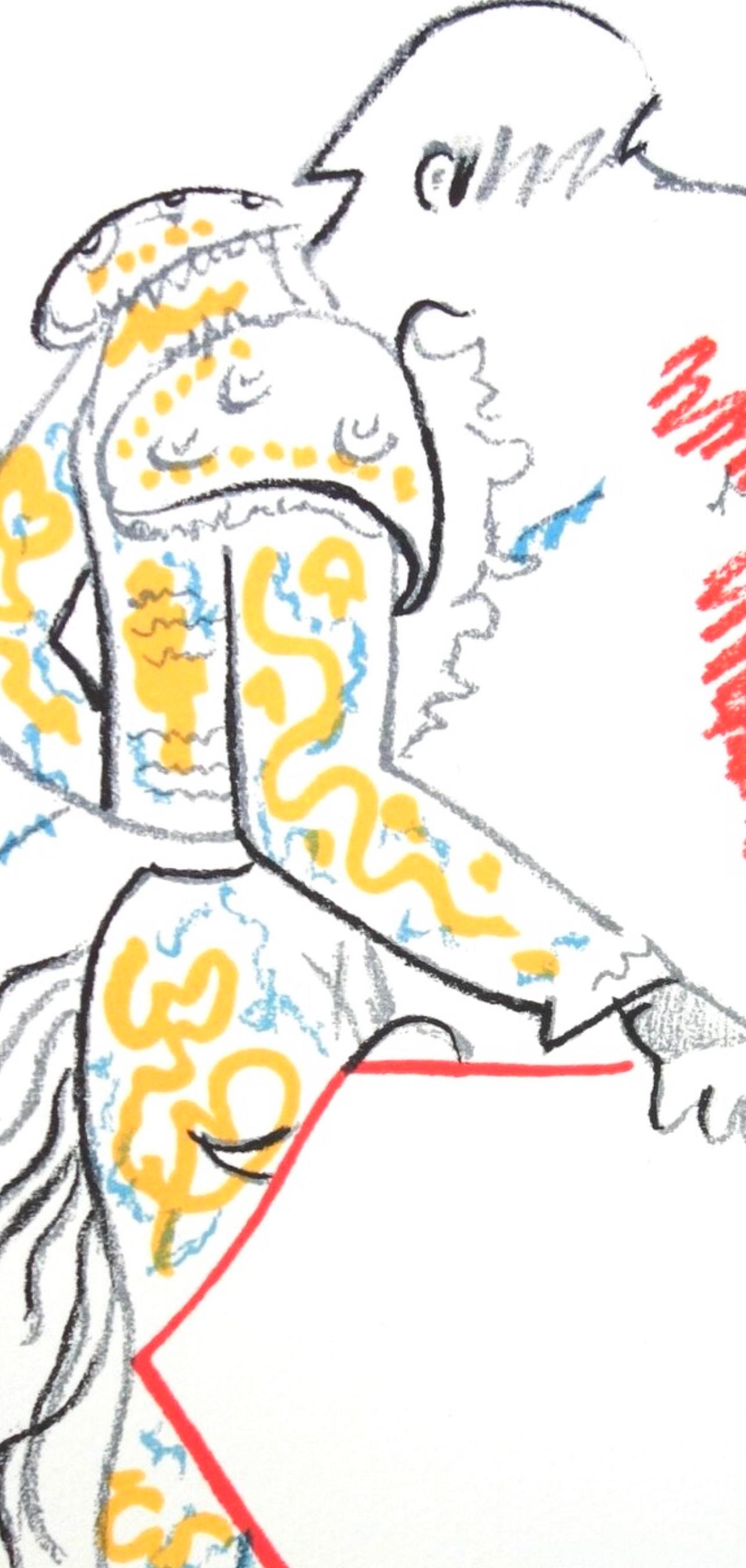 Cocteau, Composition, Taureaux (after) - Gray Figurative Print by Jean Cocteau