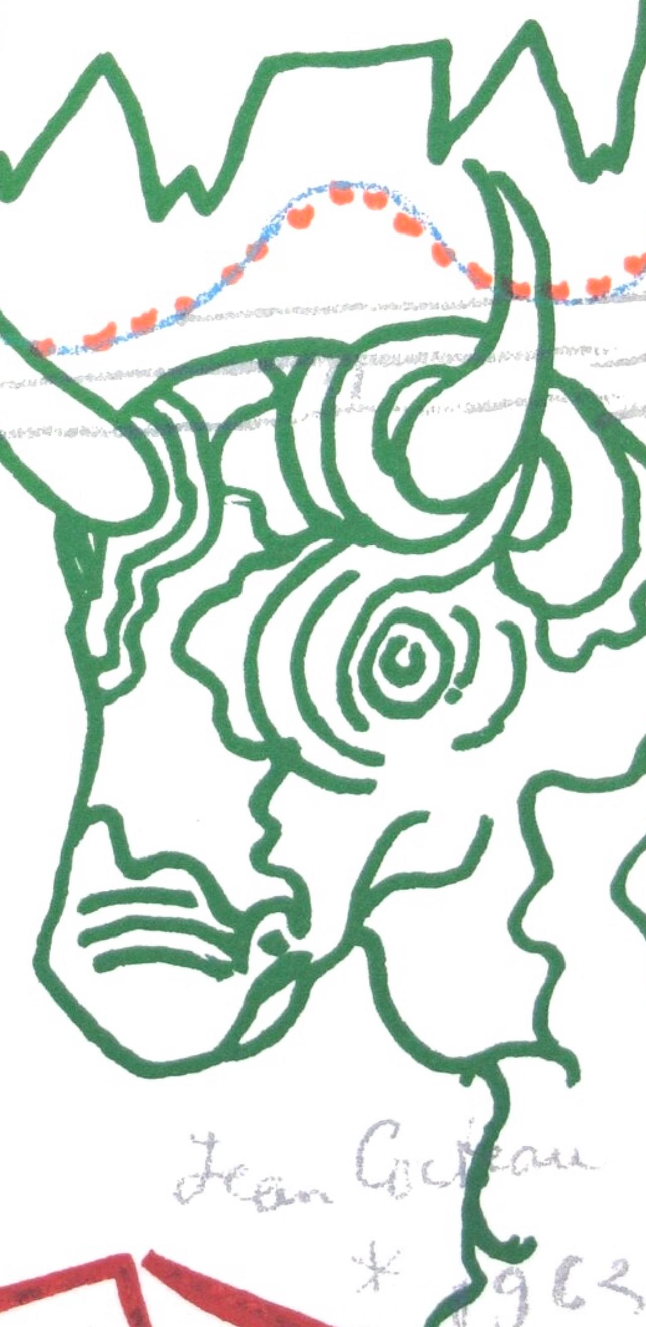 Cocteau, Composizione, Taureaux (dopo) - Landscape Print Bianco di Jean Cocteau