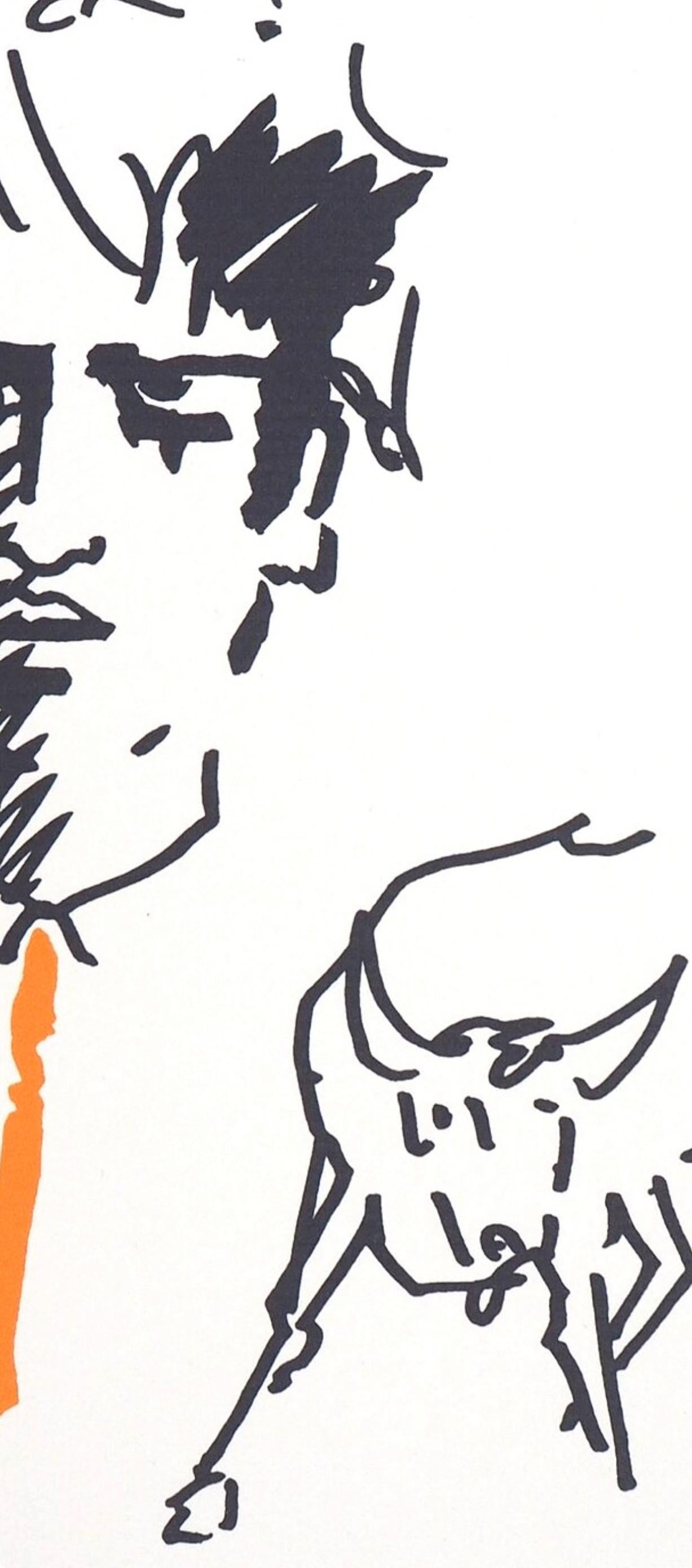 Cocteau, Composition, Taureaux (after) - White Figurative Print by Jean Cocteau
