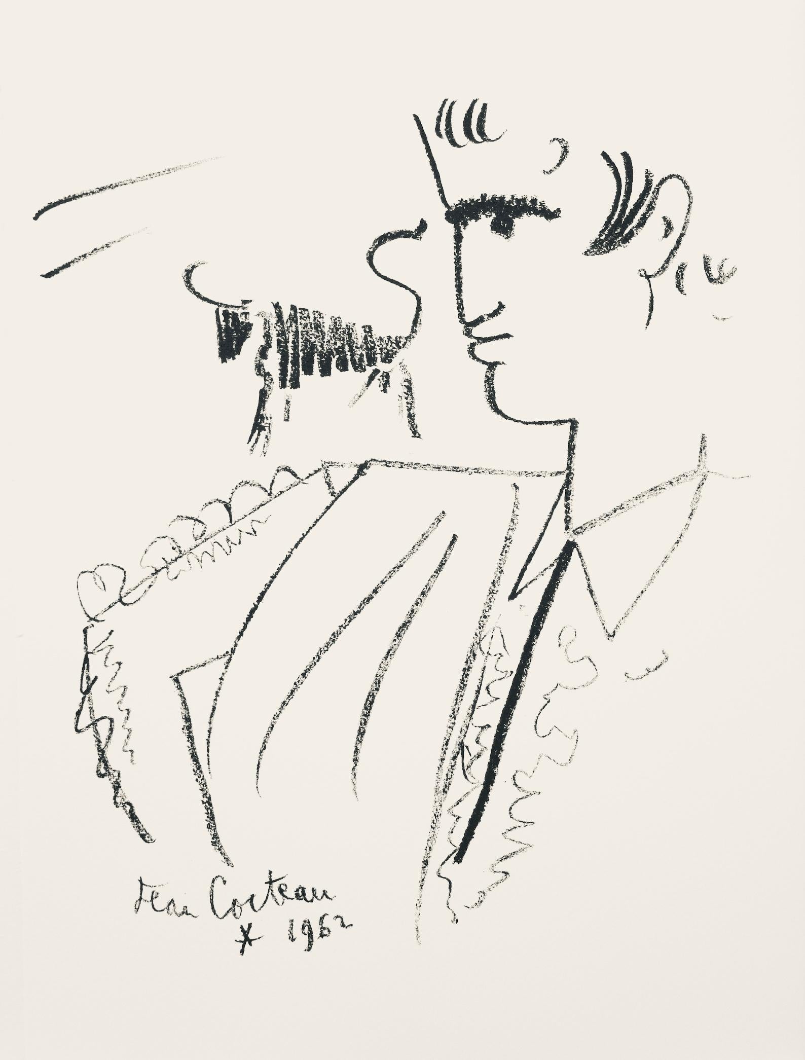 Jean Cocteau Figurative Print - Cocteau, Composition, Taureaux (after)
