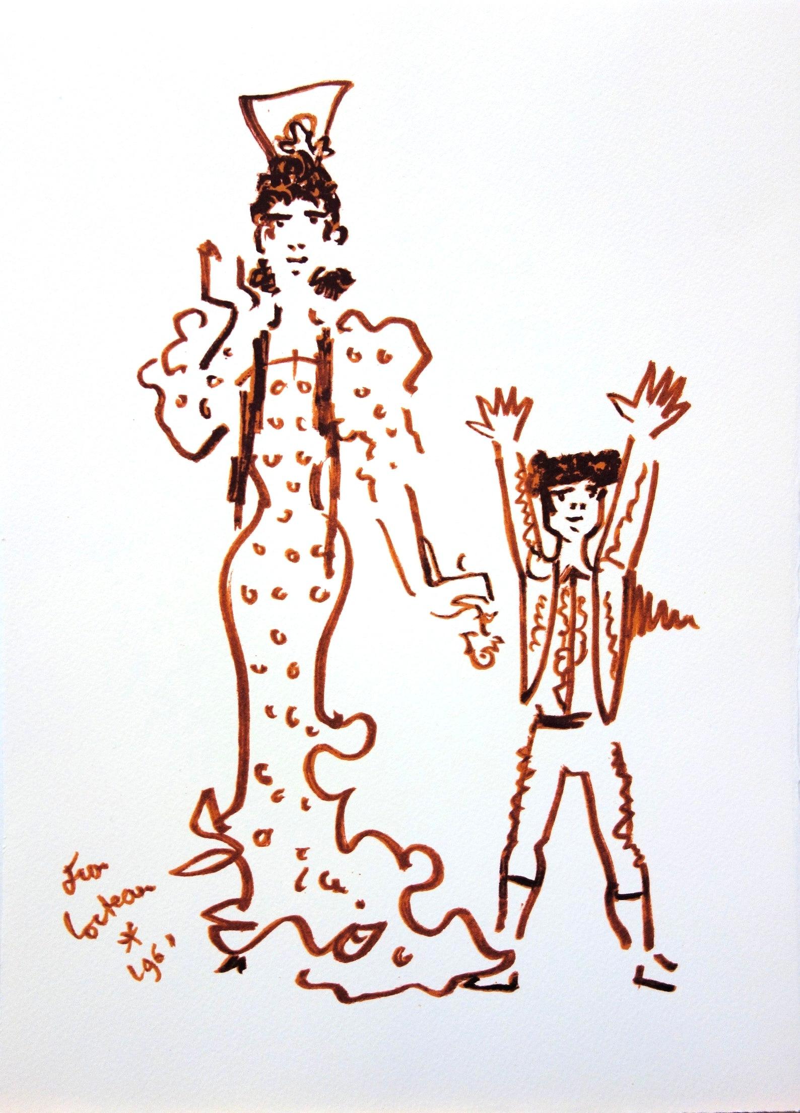 Jean Cocteau Landscape Print - Cocteau, Composition, Taureaux (after)