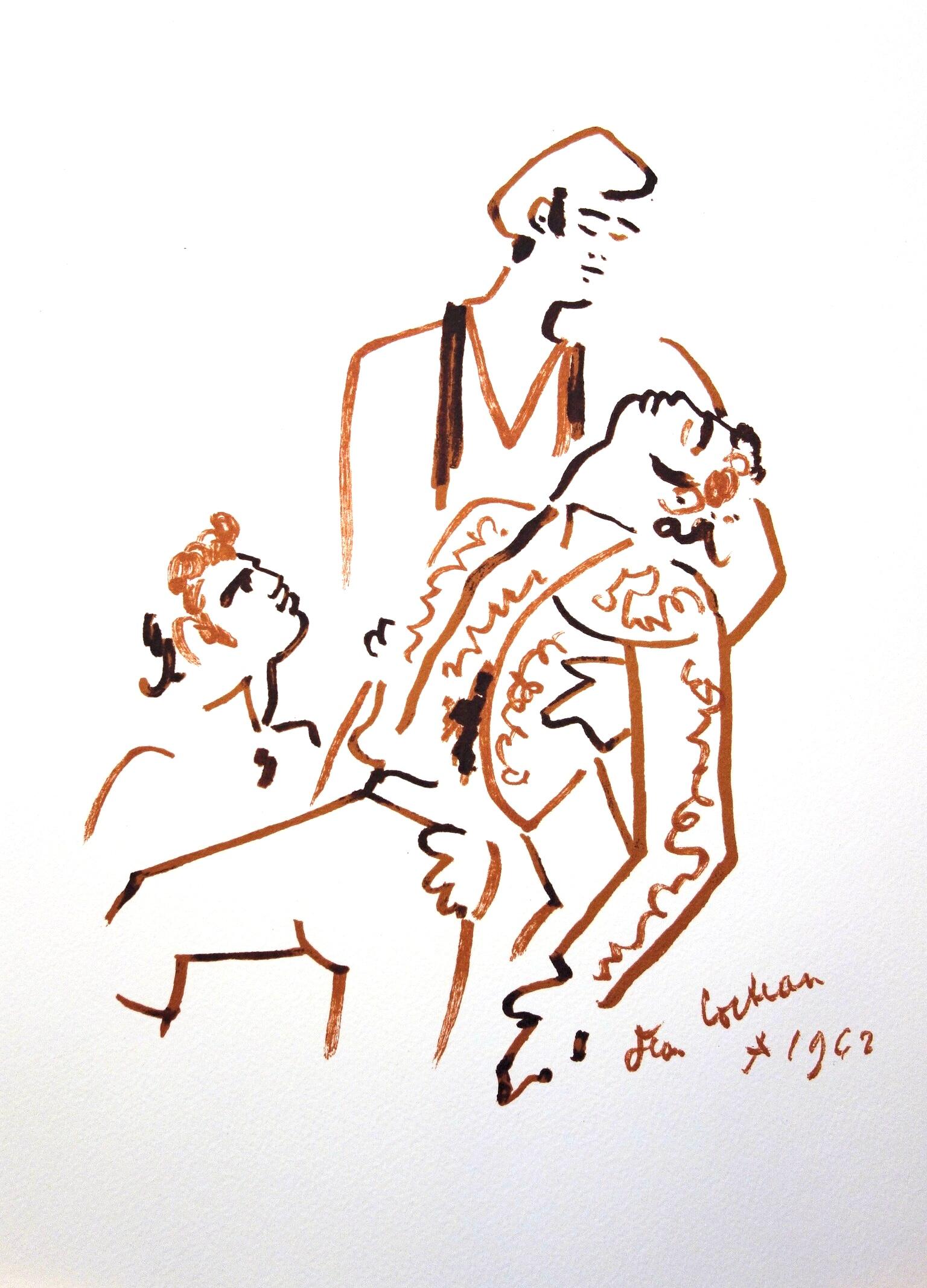 Jean Cocteau Figurative Print - Cocteau, Composition, Taureaux (after)