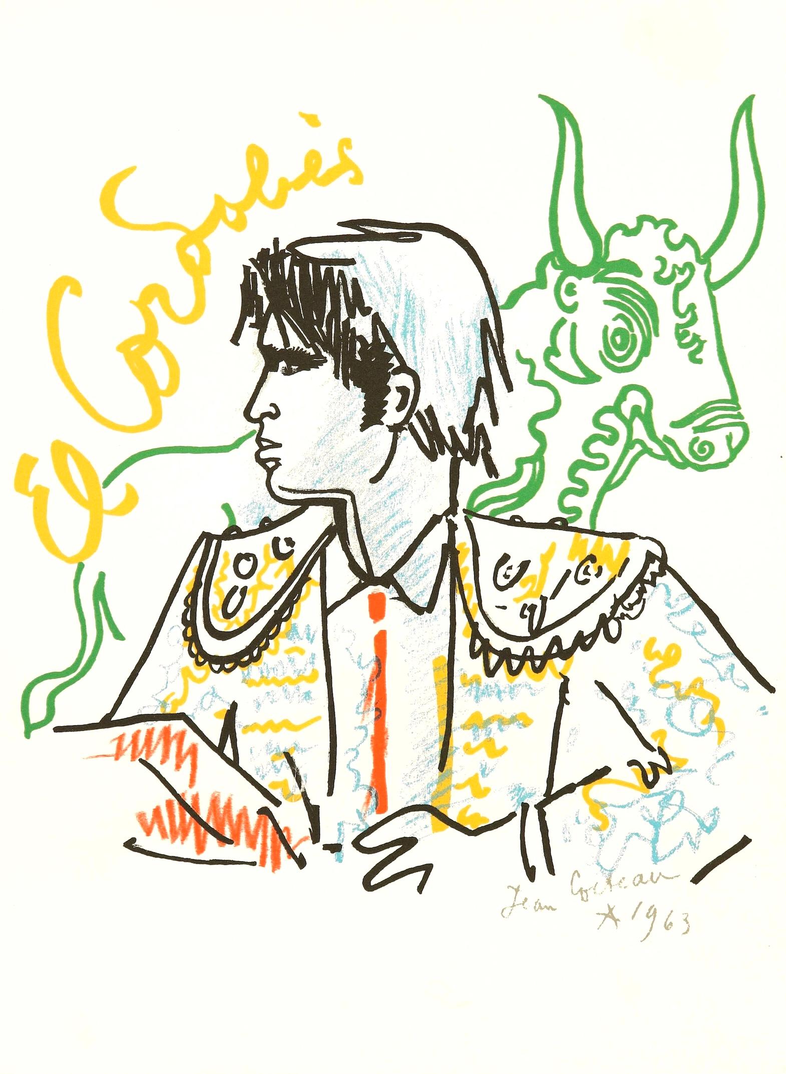 Jean Cocteau Figurative Print - Cocteau, Composition, Taureaux (after)