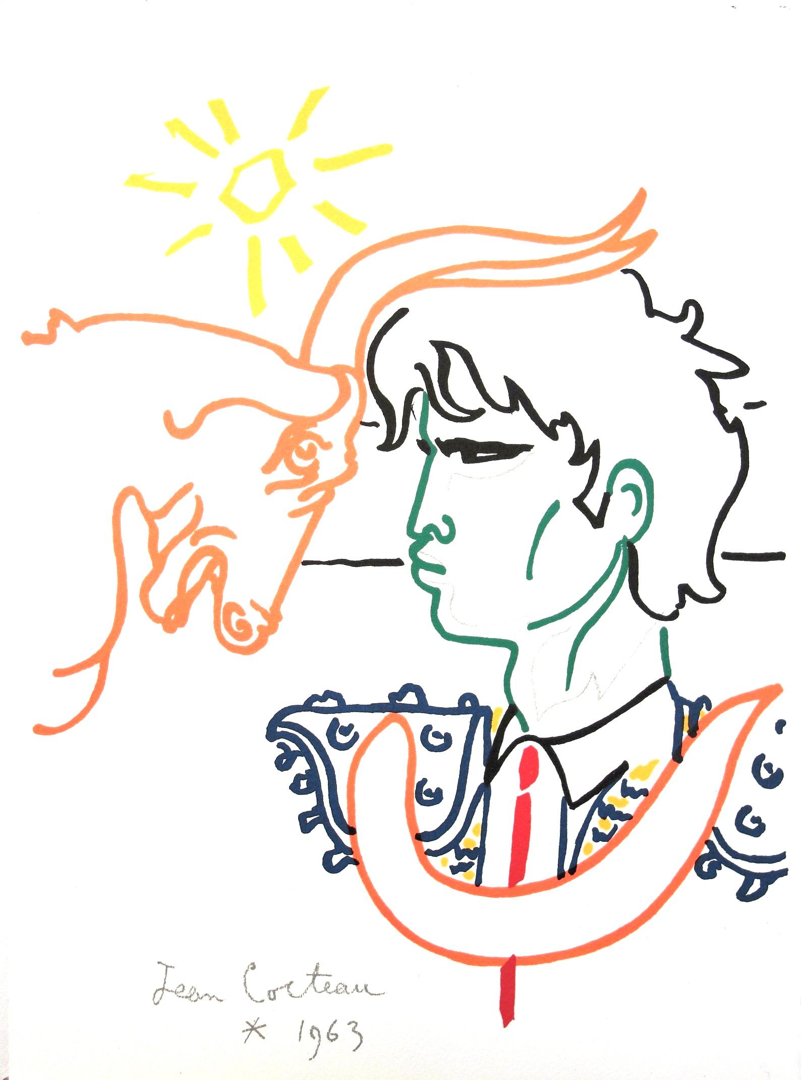Jean Cocteau Figurative Print - Cocteau, Composition, Taureaux (after)