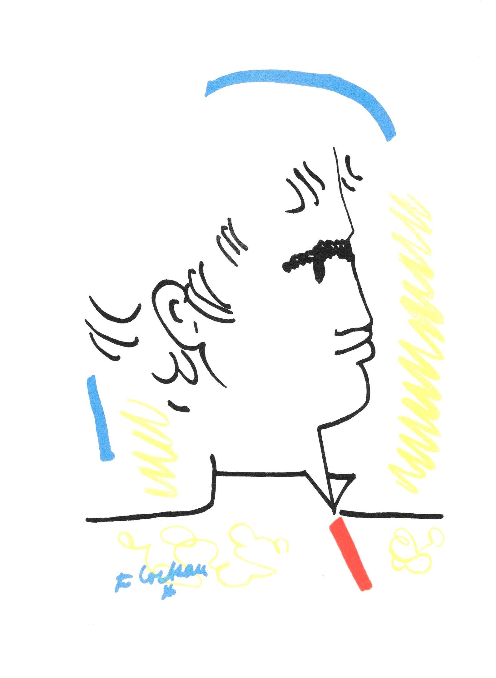 Figurative Print Jean Cocteau - Cocteau, composition, Taureaux (après)