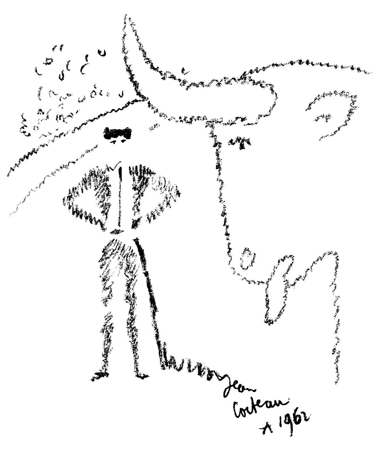 Lithograph on vélin de Rives paper. Paper Size: 15 x 11 inches. Inscription: Signed in the plate and unnumbered, as issued. Notes: From the folio, Taureaux, Lithographies de Jean Cocteau, 1965. Published by Éditions Michèle Trinckvel, Paris; printed