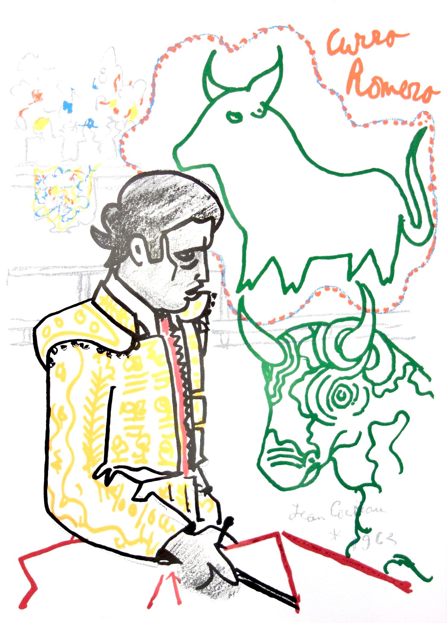 Lithograph on vélin de Rives paper. Paper Size: 15 x 11 inches. Inscription: Signed in the plate and unnumbered, as issued. Notes: From the folio, Taureaux, Lithographies de Jean Cocteau, 1965. Published by Éditions Michèle Trinckvel, Paris; printed