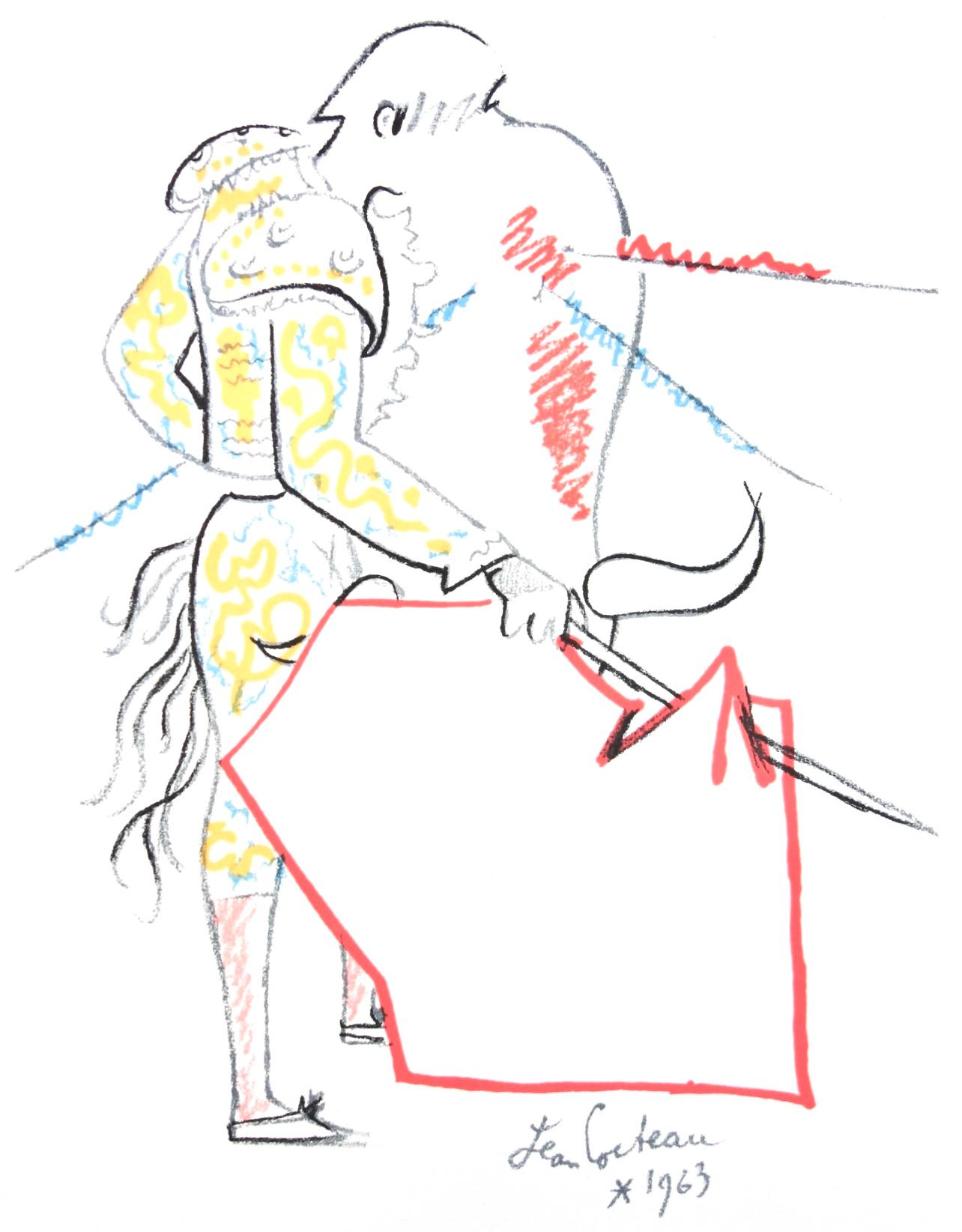 Lithograph on vélin de Rives paper. Paper Size: 15 x 11 inches. Inscription: Signed in the plate and unnumbered, as issued. Notes: From the folio, Taureaux, Lithographies de Jean Cocteau, 1965. Published by Éditions Michèle Trinckvel, Paris; printed